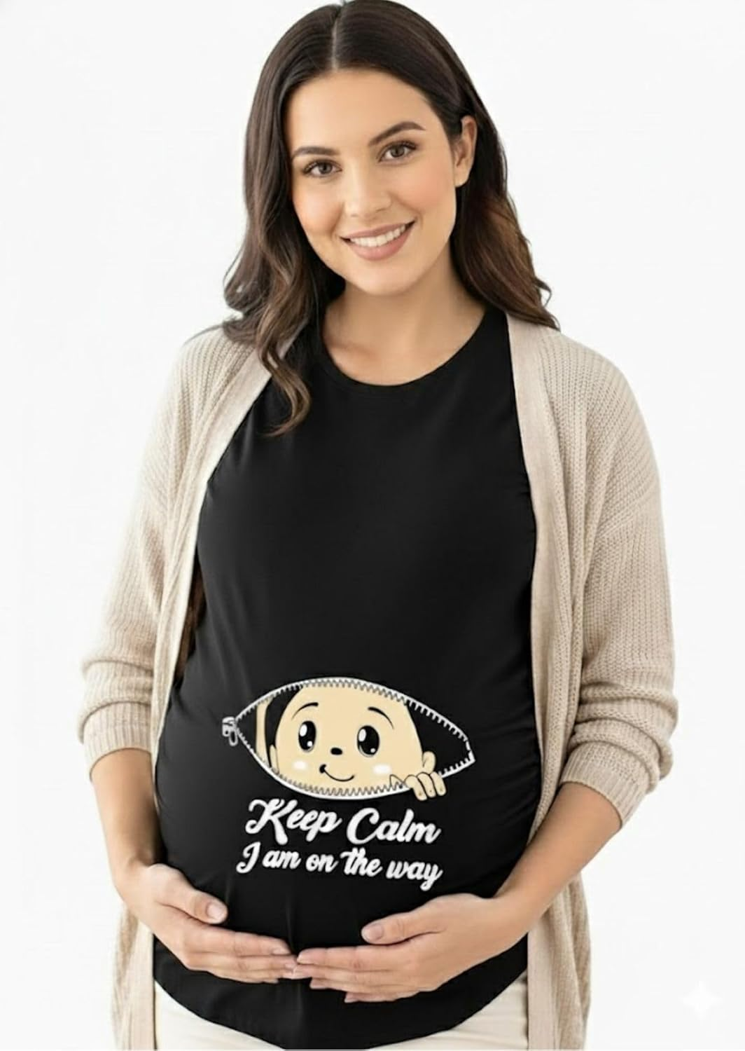 Maternity Tops Essentials with Coming Soon Baby Feetprint Graphics Tees Short Sleeves Side Ruched T-Shirt image number 4