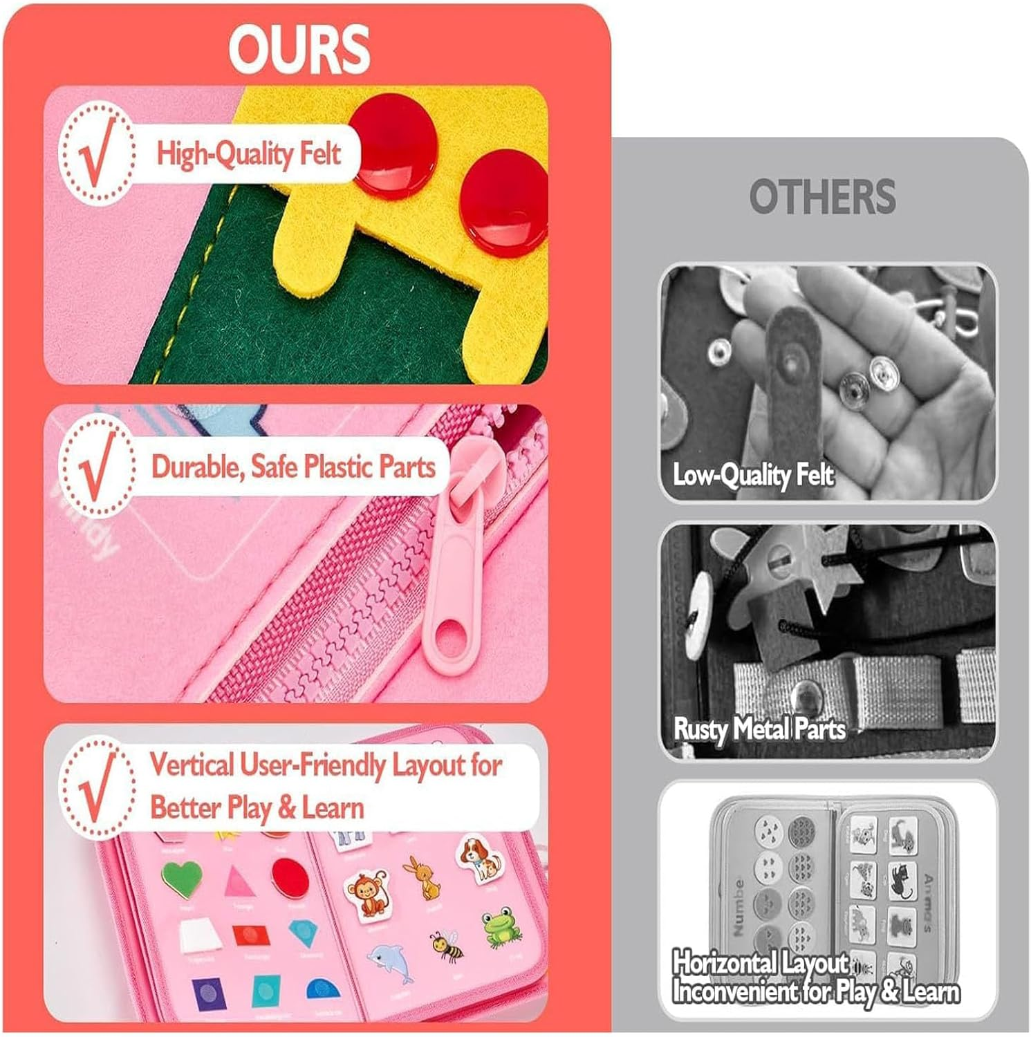 Busy Board for Toddlers, Montessori Toys for 1 2 3 4 Year Old, Busy Book for Educational Activities Playing, Baby Travel Toys for Plane Car, Birthday Gifts for Girls Boys (Pink) image number 1