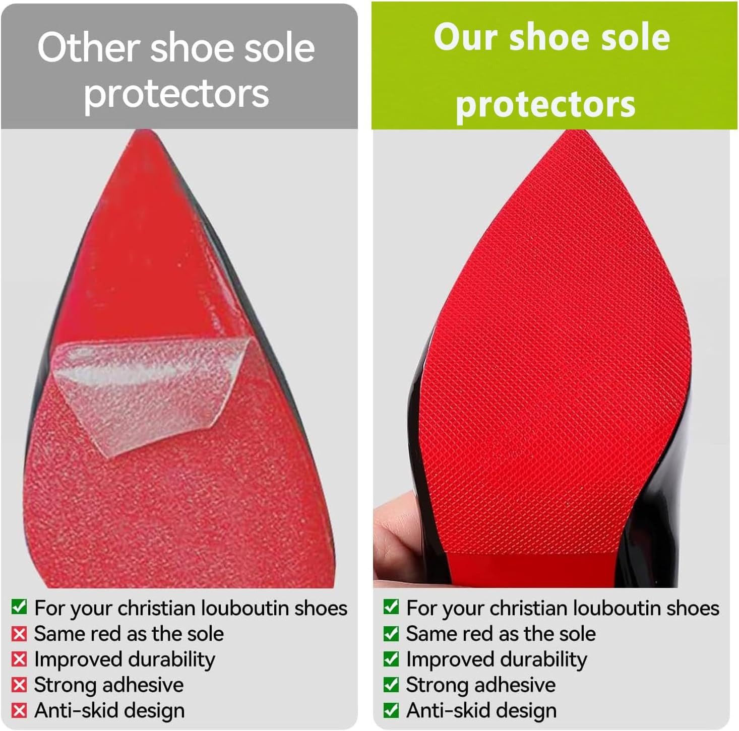 4 Pack Non-Slip Shoe Bottom Protector,Shoe Gummies on Bottom for High-Heels Leather Shoes,Grip Pads,Shoes Cover Bottoms for Women (Red) image number 5