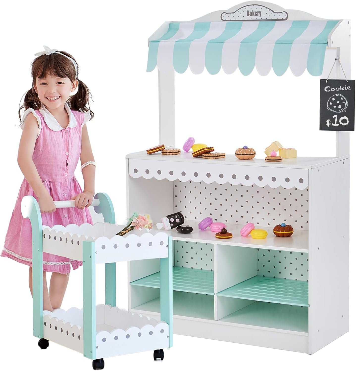 Teamson Kids - My Dream Bakery Shop Dessert Stand - White/Petrol