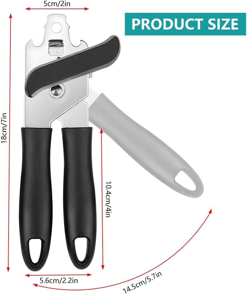 Vsshe Can Opener Manual, Stainless Steel Can Opener, Comfortable Grip, Non-Slip, with Multifunctional Bottle Openers Comes Soft Grip Sharp Cutting Blade, Arthritis-Friendly, for Seniors, Work, Kitchen image number 4
