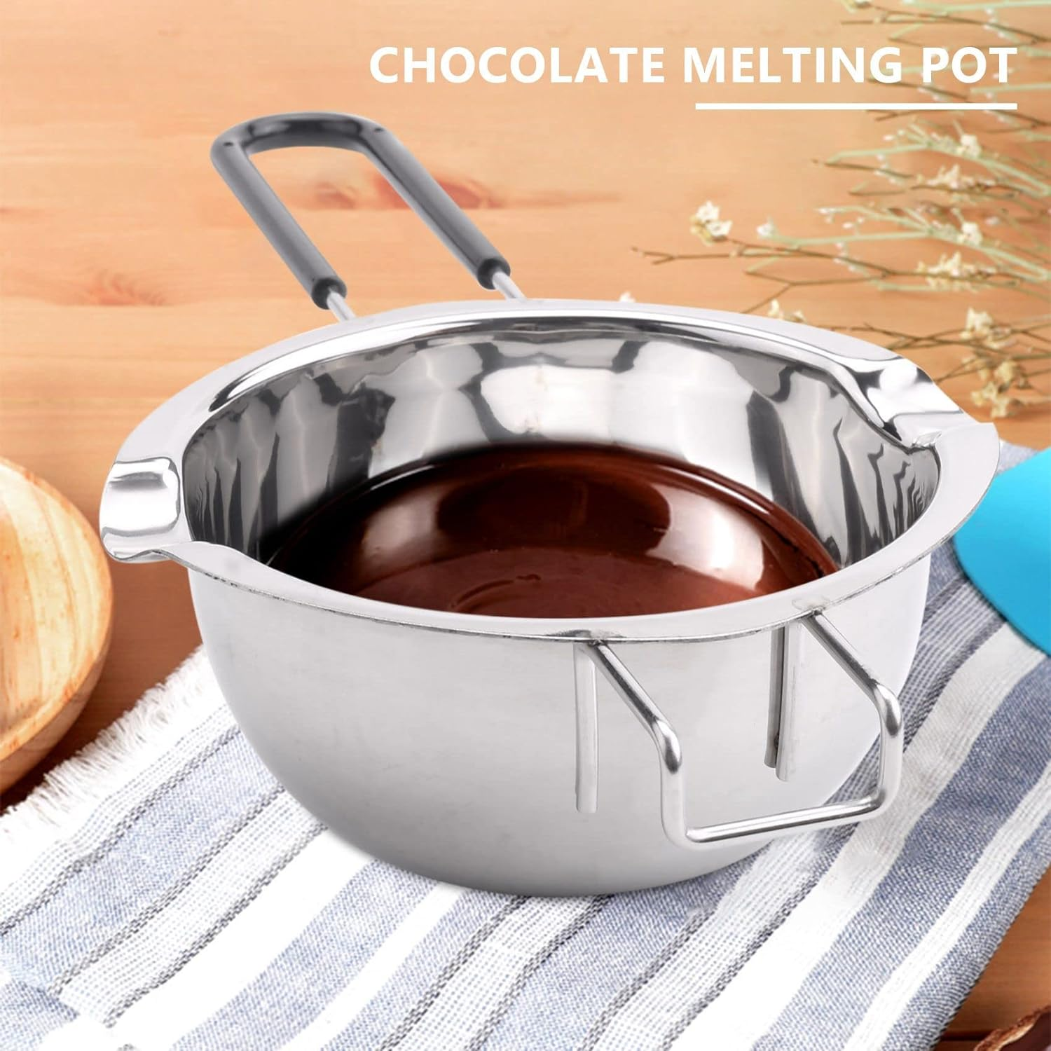 2-Pack Stainless Steel Double Boiler, Heat- Handle for Chocolate, Butter, Cheese, Caramel and Candy- Steel Melting Pot, 2 Cup Capacity, Universal Pad