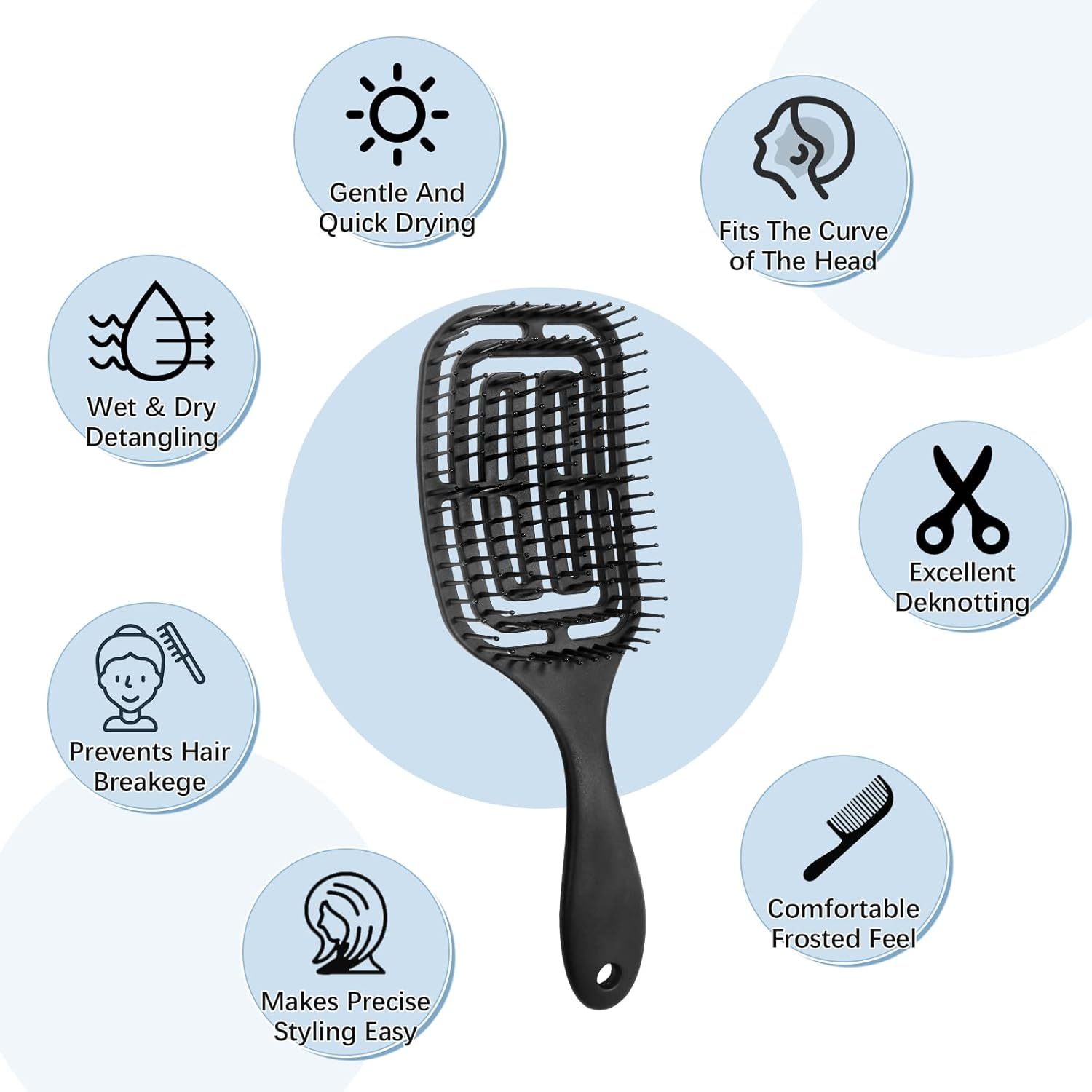 Vinabo Hair Brush, Hair Brush, No Pulling, Detangling Brush, Curls & Long Hair Hair Brush for Wet and Dry Hair, Detangling Massage Brush for Women/Men/Children image number 4