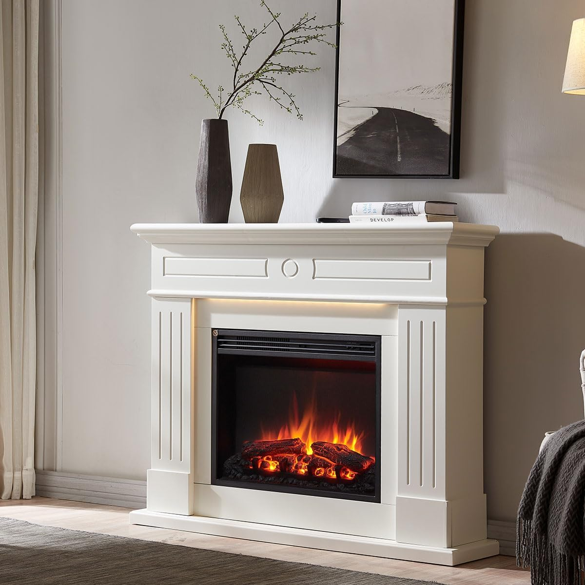 Modaliving Aura 2000W Electric Fireplace Heater White Mantel Suite image number 4