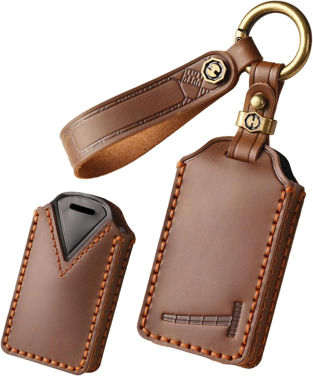 HIBEYO Fit for 2025 Volvo Leather Key Fob Cover Compatition with Volvo EX30 EX90 for Polestar 3 4 Polestar3 Polestar4 2025 NFC Accessories Smart Remote Auto Key Shell with Keychain(Black)