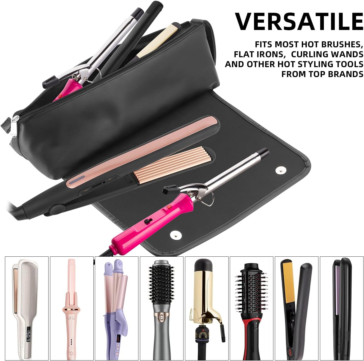 Buwico Travel Hair Tools Bag, Hair Tools Travel Case and Heat Resistant Mat for Flat Irons, Curling Iron, Haircare Accessories, 2-In-1 Design Curling Iron Travel Bag for Dyson Airstrait (Black) image number 4