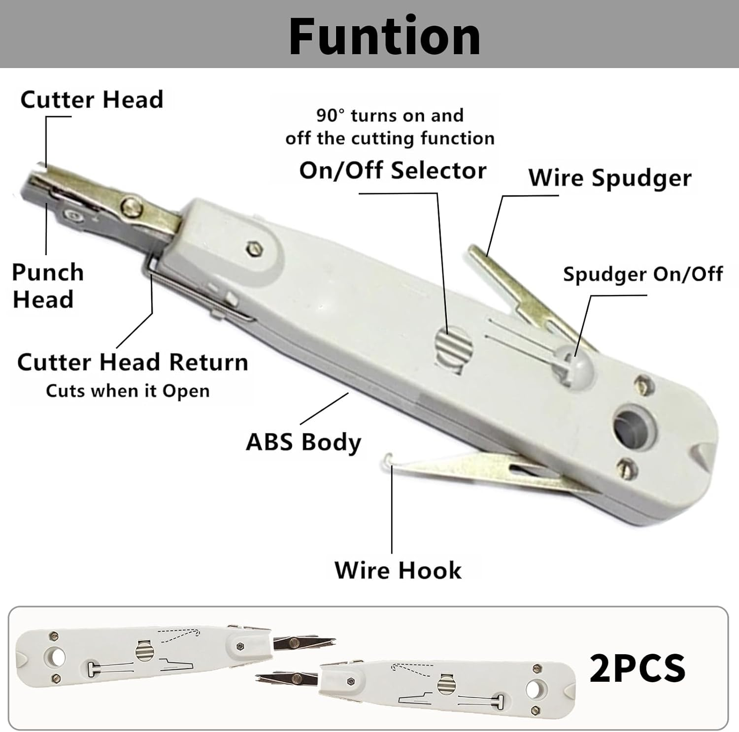 Punch down Tool, Multifunctional Network Cable Crimper for RJ45/RJ11 Cat5/Cat5E/Cat6, Impact Terminal Insertion Tool for Ethernet, Telecom, Phone Cable, 110 Block, Wire Connector (2 PCS) image number 3