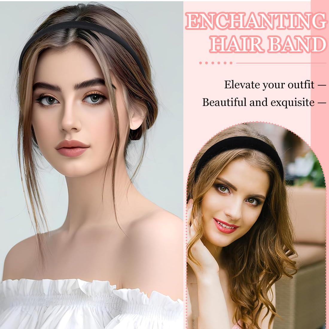 Set of 3 Velvet Hair Bands for Women, Black Hair Bands, Wide, Medium and Thin Hair Accessories, Fashion Hair Accessories for Women and Girls image number 4