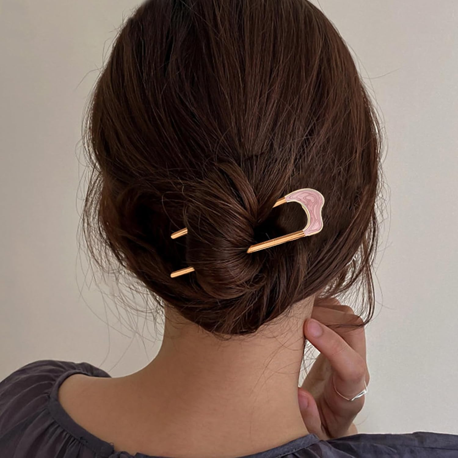 DHWEKU 4 Pieces U-Shaped Hair Pins Hairpin Stick French Style U-Shaped Hair Clips U-Shaped Headdress Hairpins Fork for Women Girls Hair Styling Accessories - 4 Types image number 5