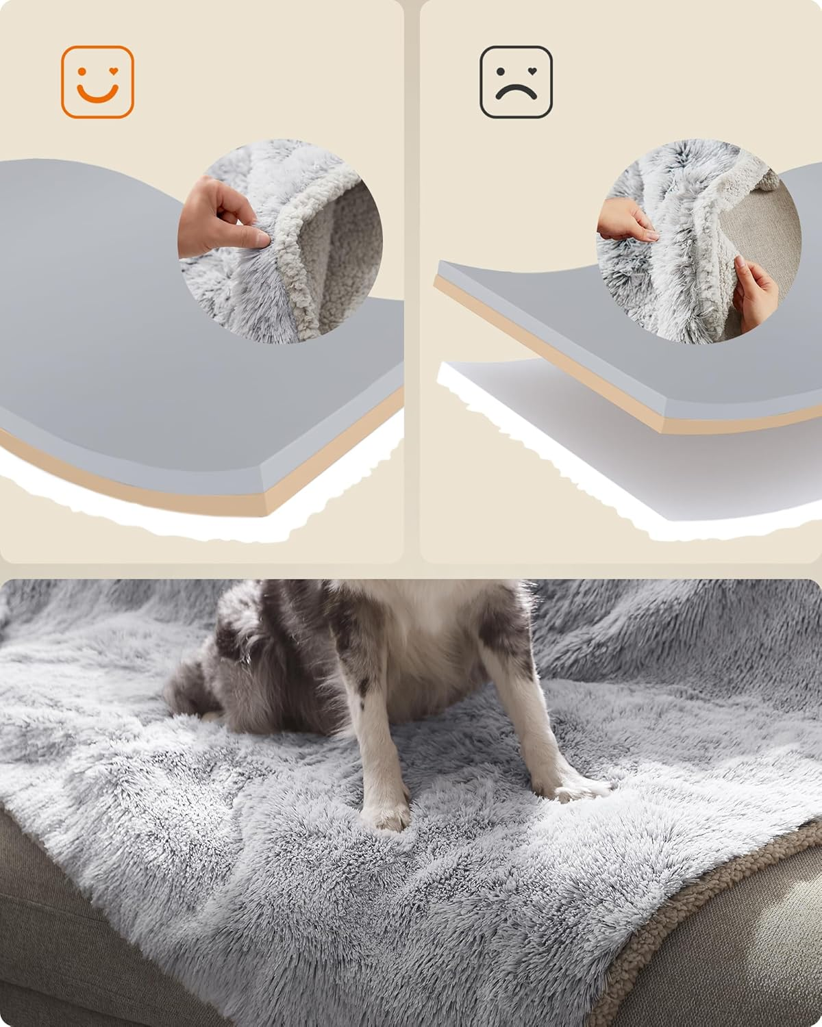 Feandrea Dog Blanket, Waterproof Blanket, Long Plush for Miniature Dogs, Small Dogs, Cats, 102 X 73 Cm, M, Sherpa Fabric, Reversible Dog Sofa Protective Blanket, Ombre Grey PPB004G01 image number 2