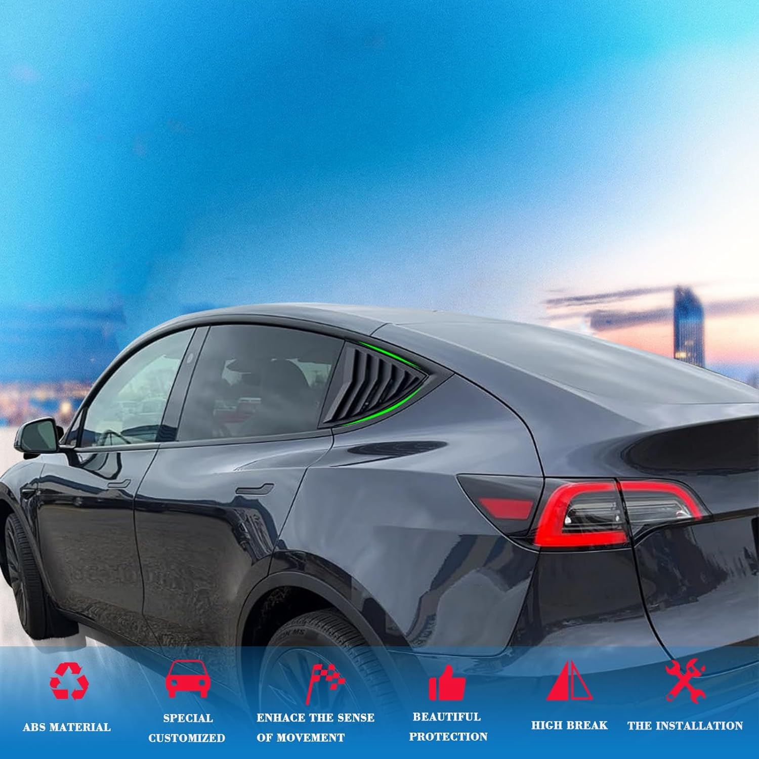 YHCDSEA for Model Y Side Window Louver Cover Sport Style for Tesla Model Y 2021 2022 2023 2024 2025 2026 Accessories (Glossy Carbon Fiber Pattern) image number 6