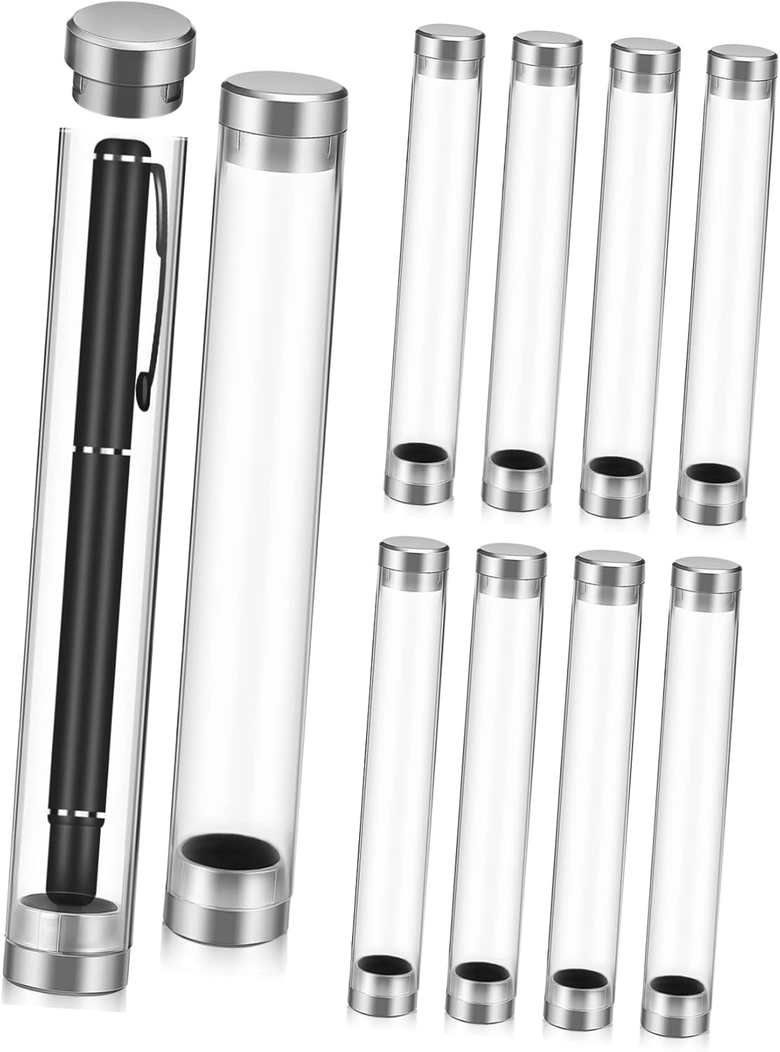 HOUDERCO 10Pcs Acrylic Pen Storage Cases Cylinder Tube Holder for Office and School Desk Accessories, Pen Display Box Suitable for Business and Student Use image number 1