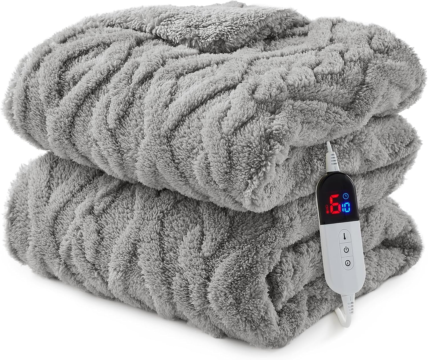 Heated Throw Blanket - 160X130Cm Thick Tufted Sherpa Electric Blanket with 6 Heat Settings and 10H Auto-Off, SAA Certified Overheat Protection Machine Washable Fast Heated Blanket, Gery image number 6