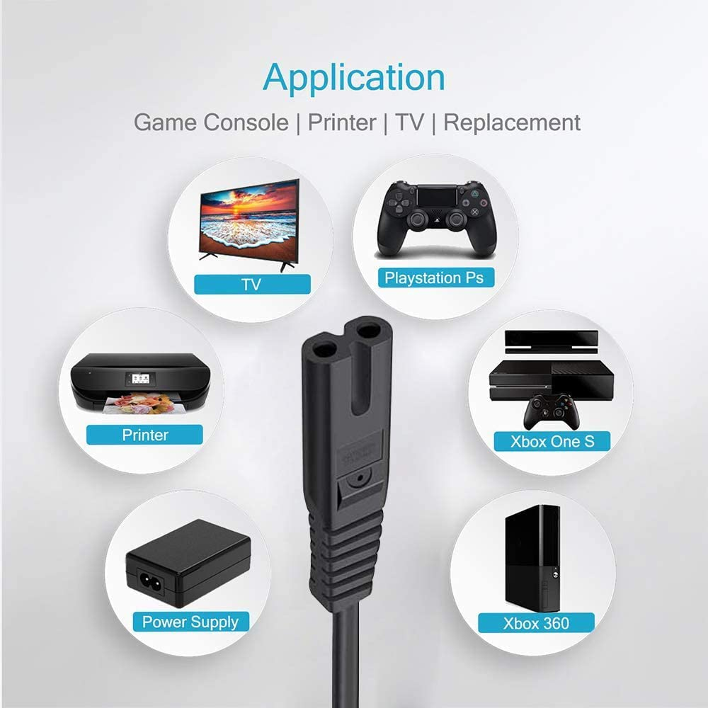 Figure 8 Power Cord, F8 TV Power Cord, IEC-C7 Appliance Power Cable, Fit Well with TV, Monitor, Camera, Radio, Shaver, Radio, Tablet, PS3, PS4 and Devices with F8 Jacks(1.2M/3.9Ft) image number 1