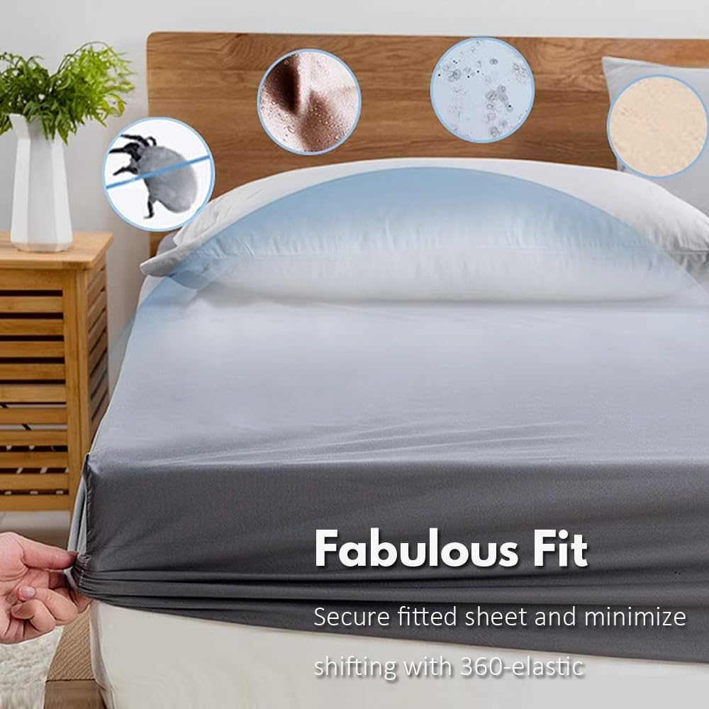 Waterproof Mattress Protector,H HOME-MART Deep Pocket Queen Size Fitted Sheet,Stretch to 46CM Fitted Deep Pocket,Premium Waterproof Mattress Protector, Soft Mattress Pad Cover(White, King) image number 6