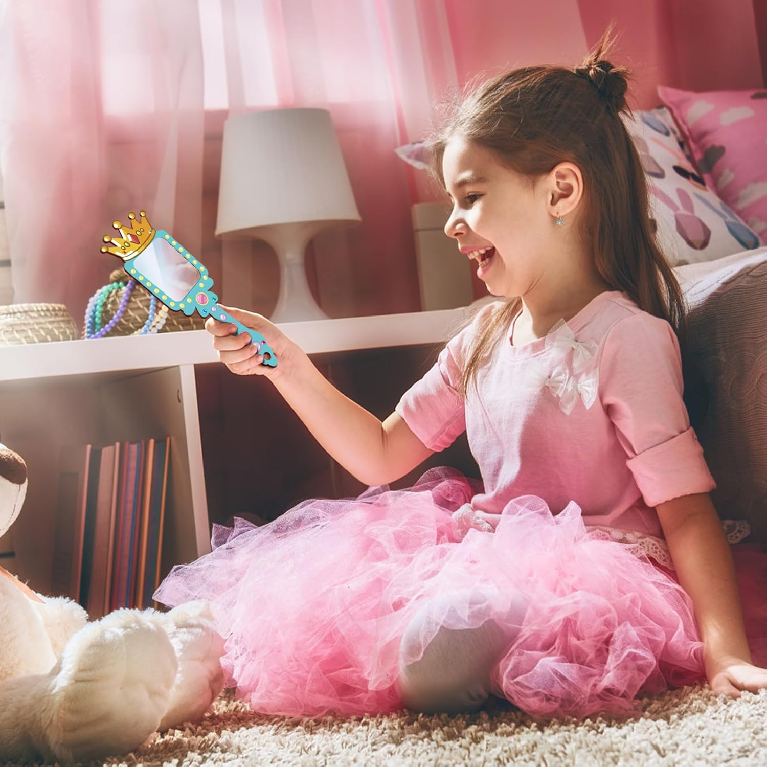 Fennoral 12 Pack Wooden Mirror Craft for Kids Decorate You Own Princess Mirrors for Girls DIY Paint Wooden Hand Mirror for Art Activities Birthday image number 6