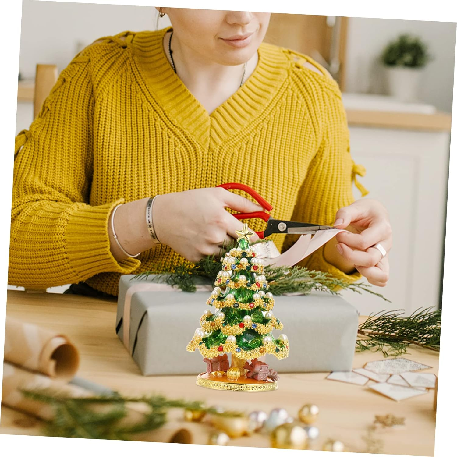 Amosfun Christmas Tree Decorations Jewelry Box for Earrings Tray Storage Box for Christmas Craft for Home Display image number 1