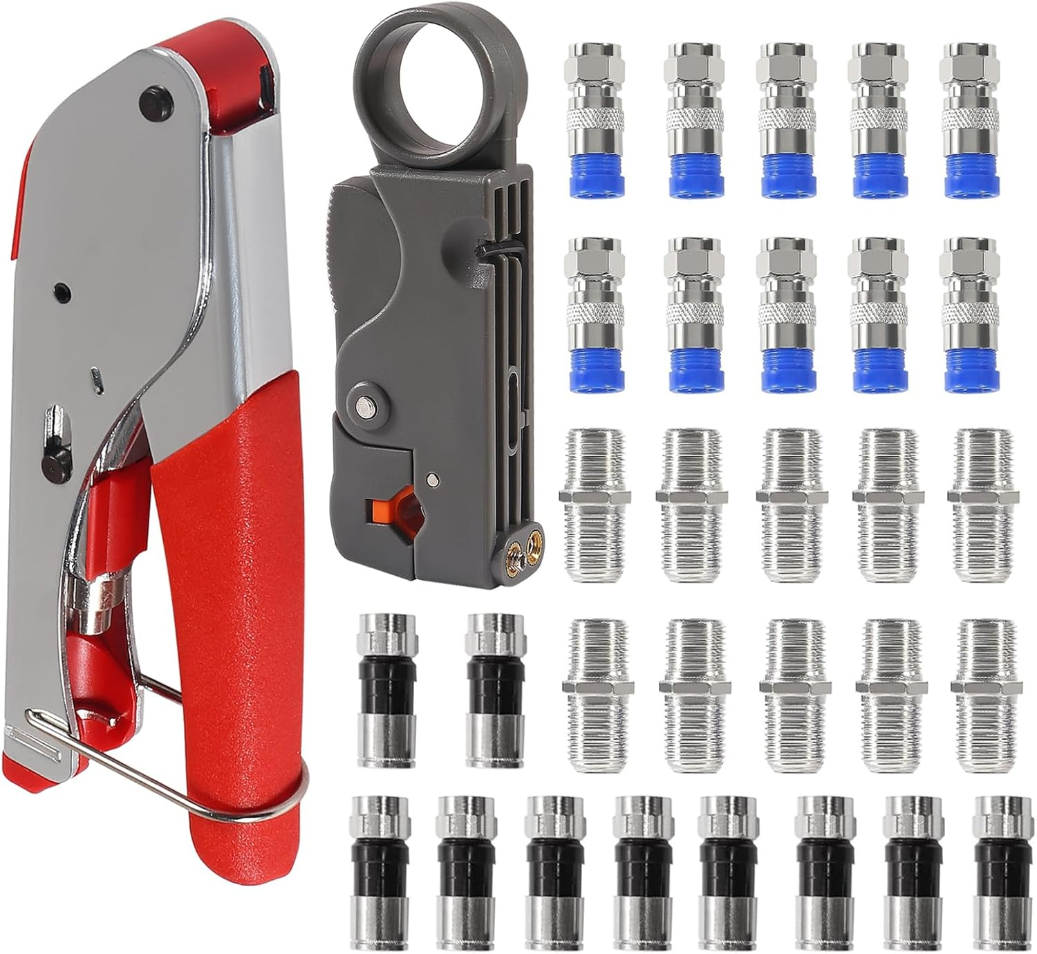 DIANN Coax Cable Crimper Coaxial Compression Tool Kit Wire Stripper with 30Pcs F RG6 RG59 Connectors