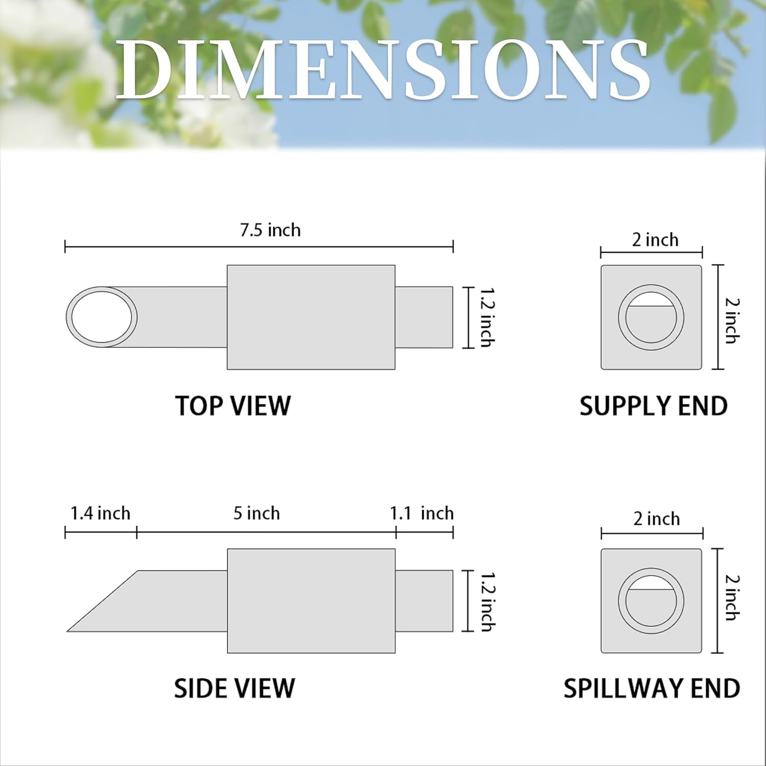 SUMGREEN 316 Stainless Steel 1.2 Inch round Spout Scupper, Water Fountain Spillway Landscape Decor Overall Length 7.5 Inch for Outdoor, Pools, Ponds, Water Walls (Silver)