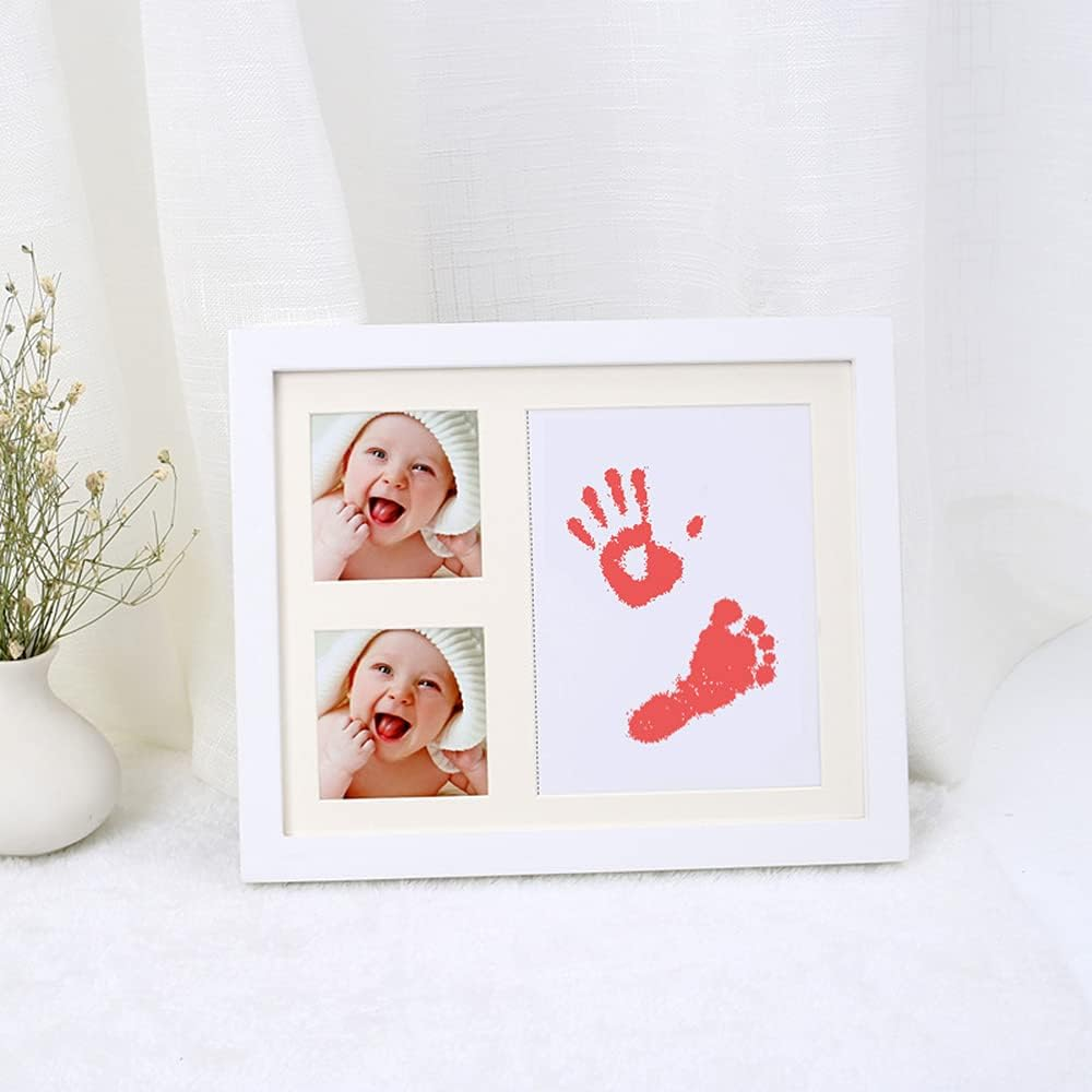 Newborn Baby Handpri and Footpri Picture Frame Kit Baby Keepsake Frames Picture Frame Kit with Ink Pad Infa Shower S for New Parents White Frame with Black Ink Pad image number 2