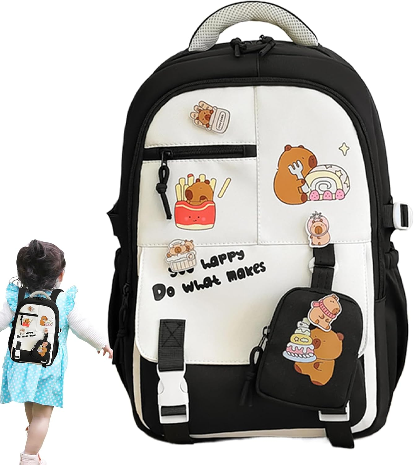 Gupcaqosjw Capybara Backpack for Girls - Cute Cartoon Kids Travel Back Pack for Girls,Stylish Schoolbag with Adjustable Straps for School Travel Outing Beach Weekend Trip