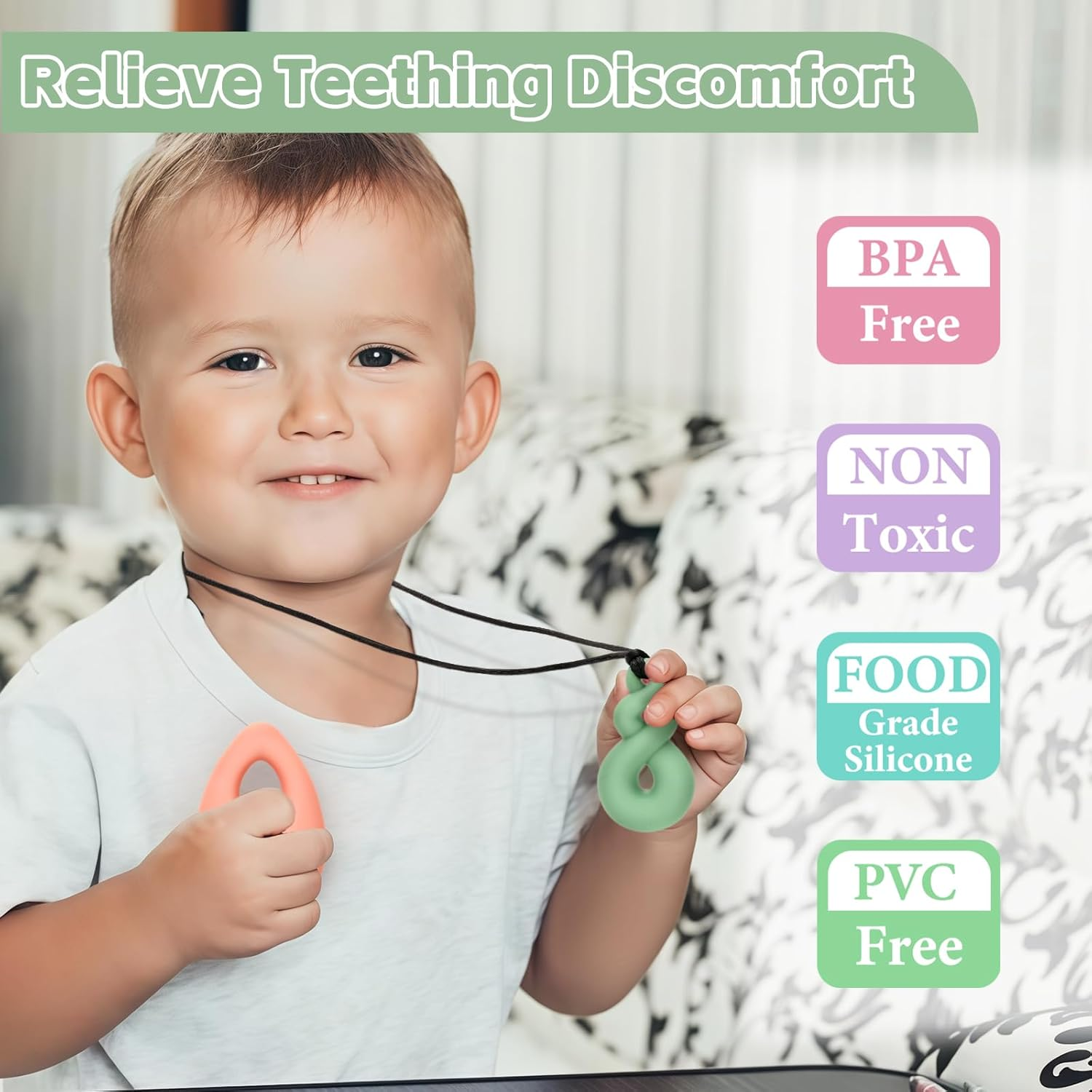 Chewy Necklaces for Sensory Kids, 6 Pack Chew Necklaces for Sensory Boys and Girls with Autism, ADHD, SPD, Chewing, Biting, Silicone Oral Chew Toys image number 2