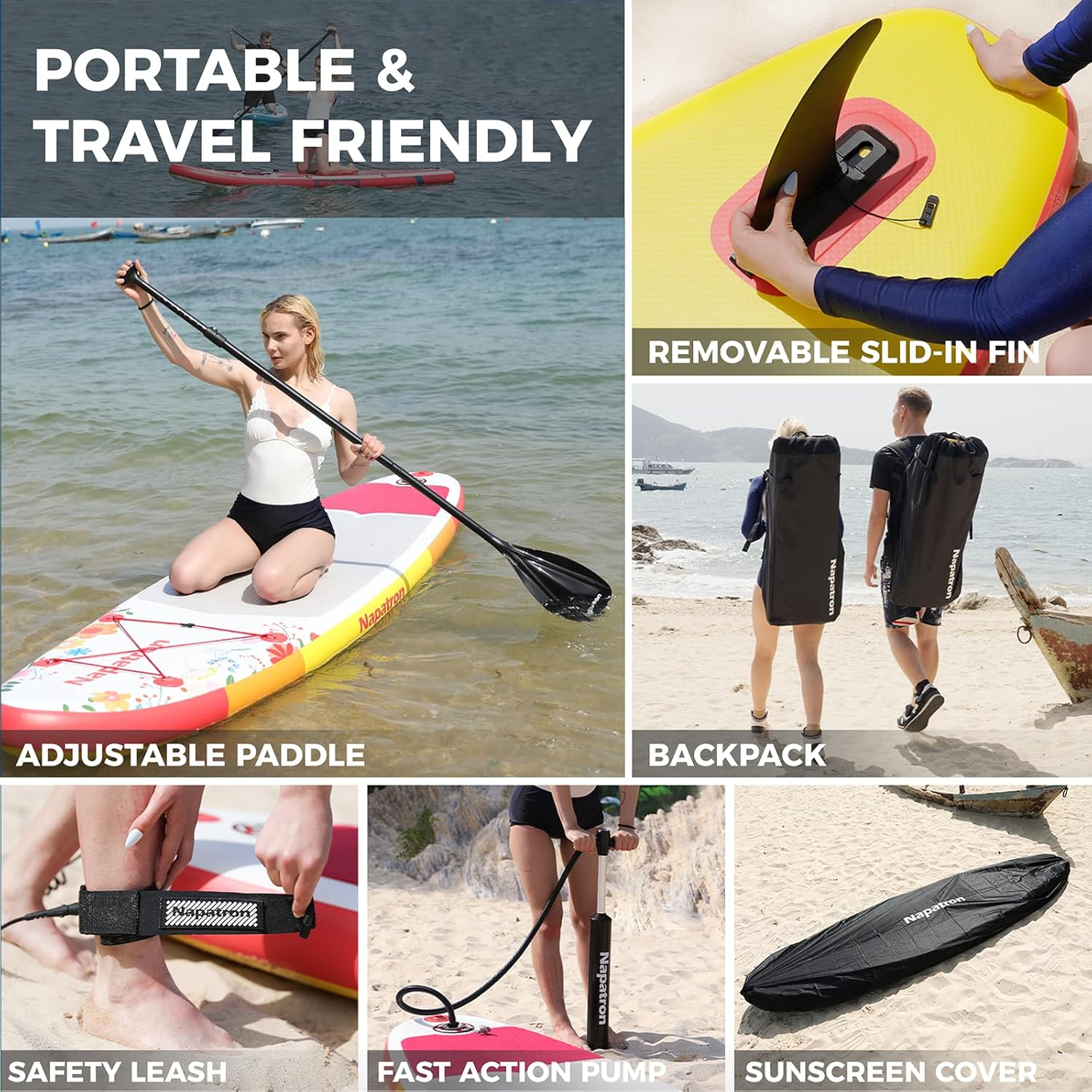 Napatron Family Inflatable SUP Paddleboard,Stable Wide Design,350Lbs Capacity,Complete Paddle Board Package with Fast Action Pump,Leash,Ideal for Beginners/Youth & Allskill Levels image number 1