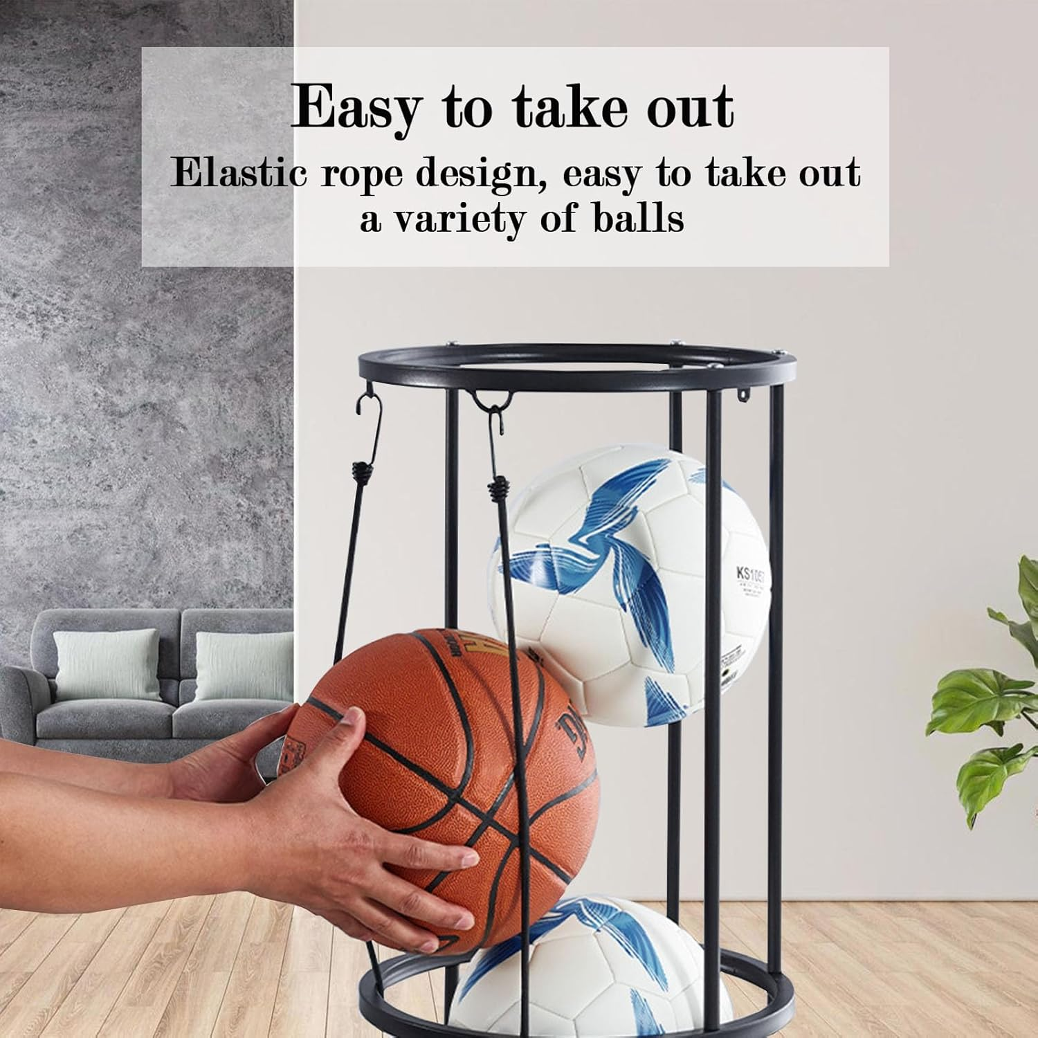 Ball Storage,Sports Equipment Organizer,Columnar Vertical Basketball Holder,Ball Rack with Wheels,Ball Holder for Basketball, Soccer, Football, Volleyball image number 3