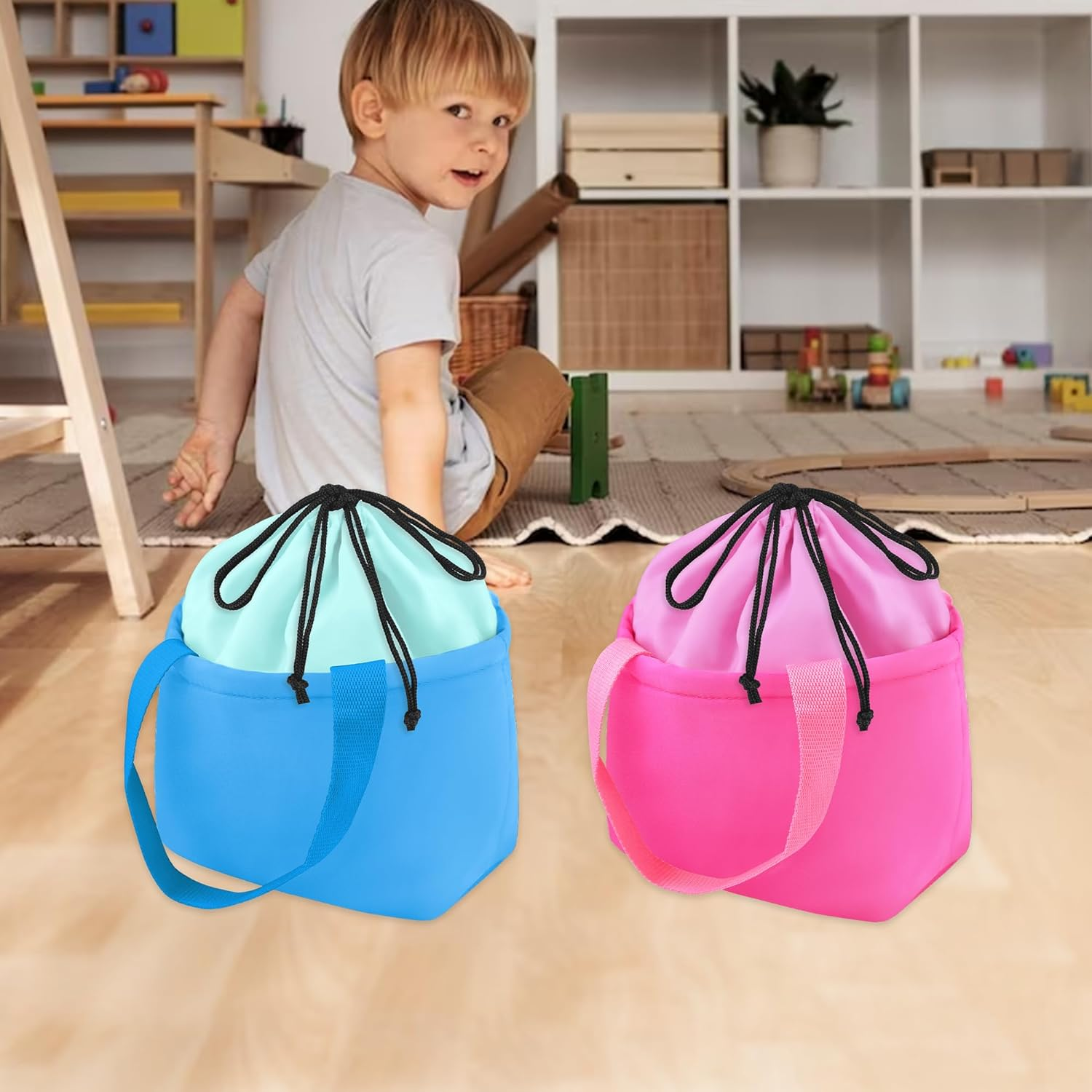 Annmore Kids Tote Bag for Toniebox Starterset, with Pockets to Hold 5-15 Tonie Characters, Compatiable with Yoto Player, Carry Multiple Yoto Cards, Pink, Modern