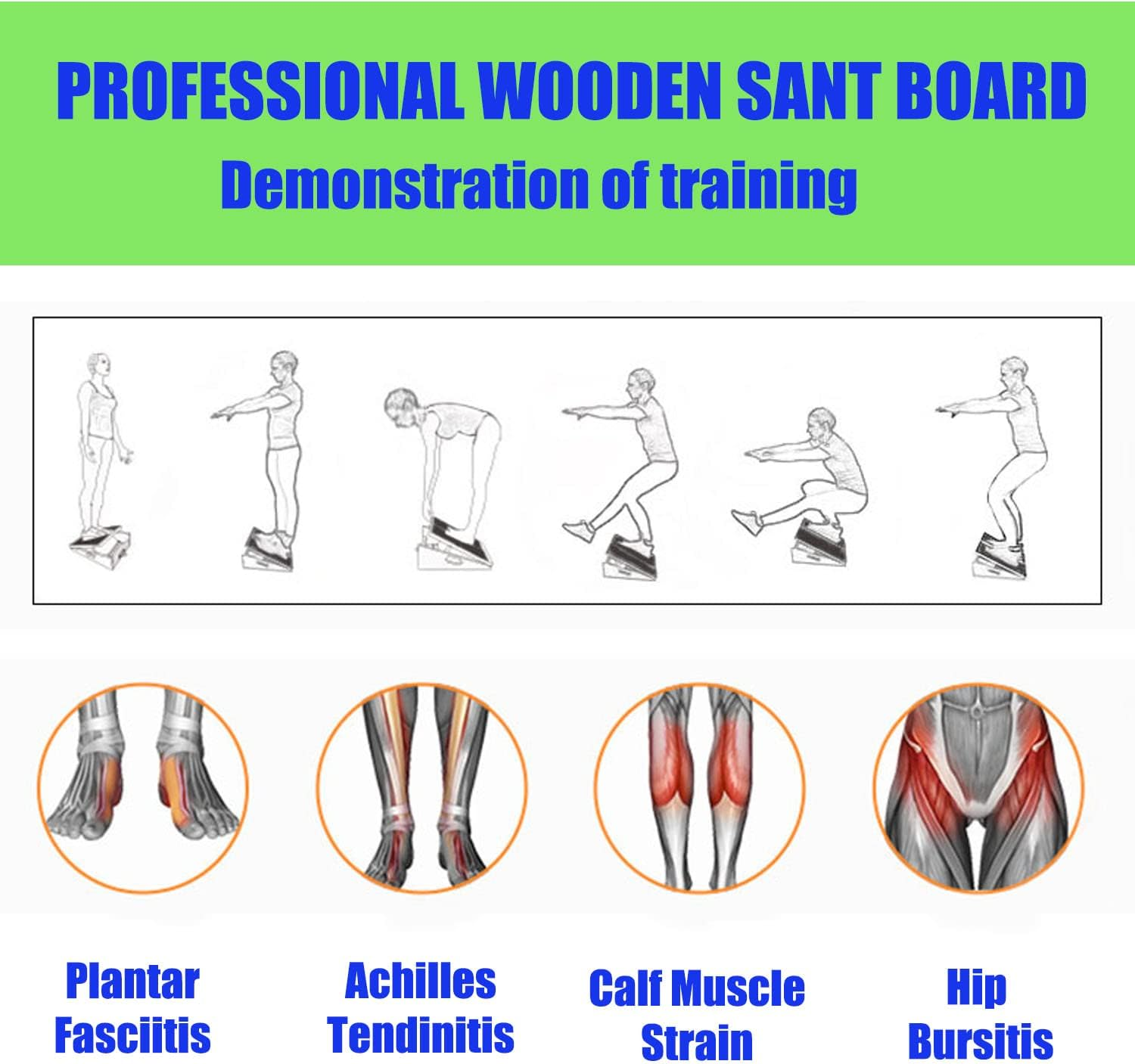Slant Board for Calf Stretching Squats Calf Stretcher Incline Stretch Adjustable Wooden Wedge Footrest Professional for Knees Ankle Heel Feet Leg image number 1