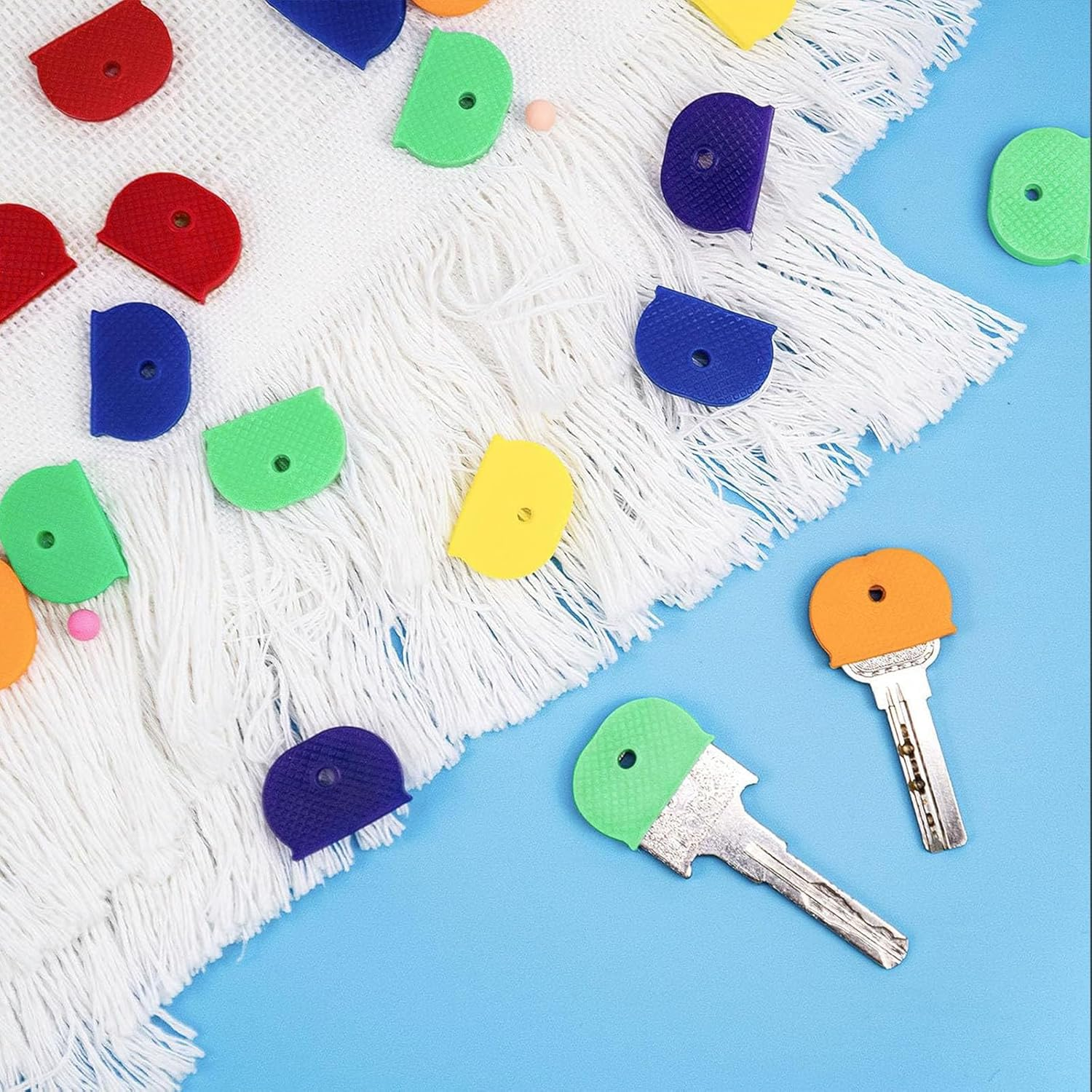 96 Pcs Cover Caps Tags for Keys - Identifiers, Labels, Markers, Protection Cover in 8 Colors for Standard Flat House Keys image number 5