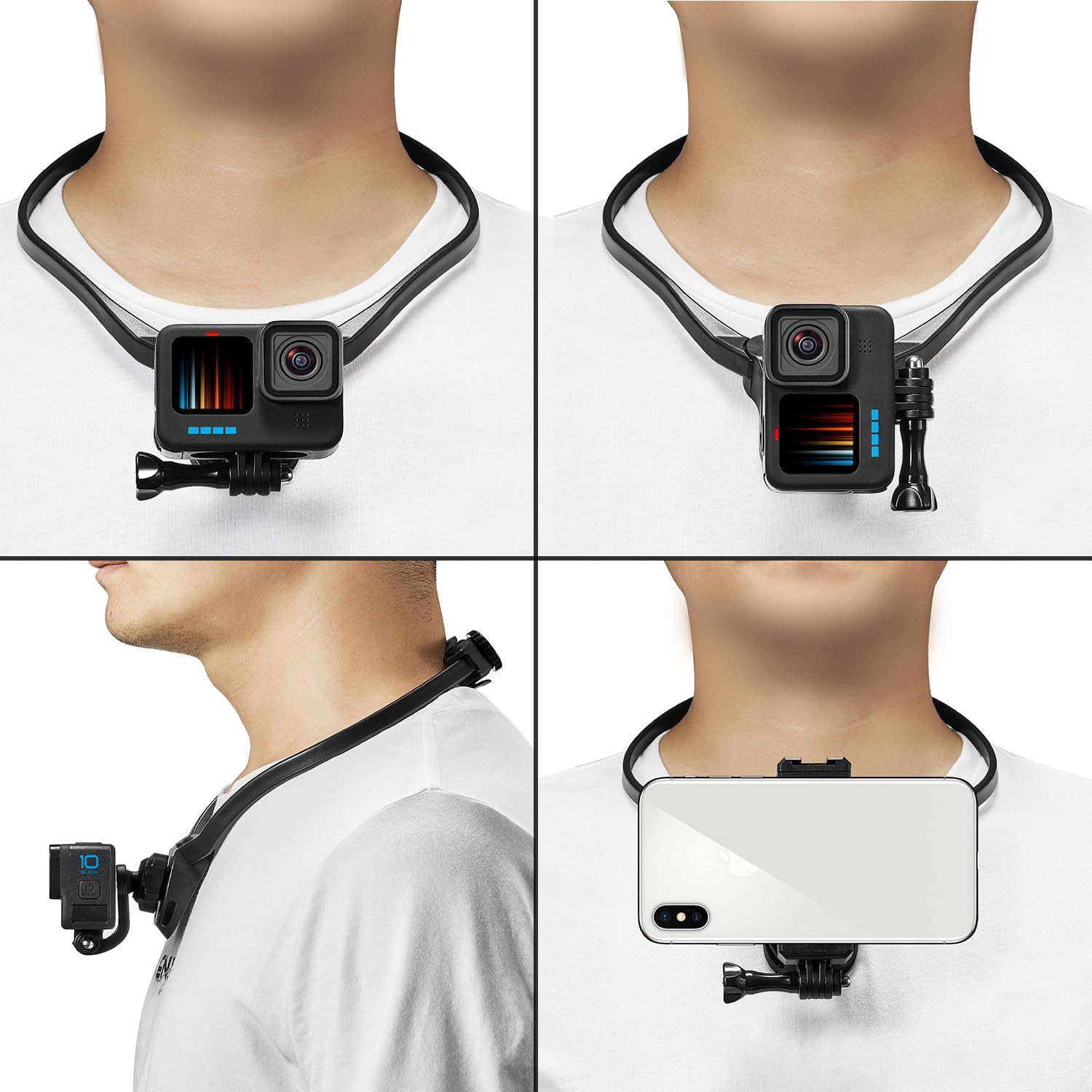 Azragon Neck Mount for Gopro, 3-In-1 Chest Shoulder Head Stabilizer with Quick Release, Hands-Free Holder for Gopro Hero 13/12/11, Insta360 X3, DJI OSMO Action, Iphone 15/14/13 Pro Max Android Phones image number 3