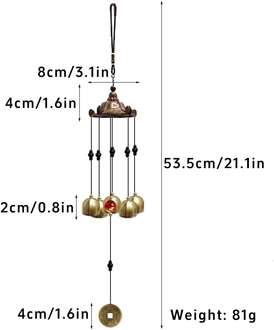 AIMALL Wujiaoting Metal Dragon Wind Bell Pendant - Traditional Feng Shui Wind Chime with Dragon Design, 21.1In Hanging Ornament for Home and Garden D&eacute;cor, Lucky Charm, 5 Bells and Lucky Coin image number 5