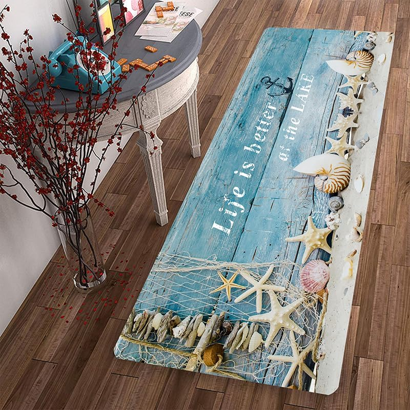 PCSWEET HOME Beach Wood Kitchen Rugs and Mats, Kitchen Floor Mat Non-Slip, 2 Piece Kitchen Rugs Set,Kitchen Mats for Floor, Boho Kitchen Runner Rug (Lake Blue, 50Cm X 80Cm + 50Cm X 120Cm) image number 2