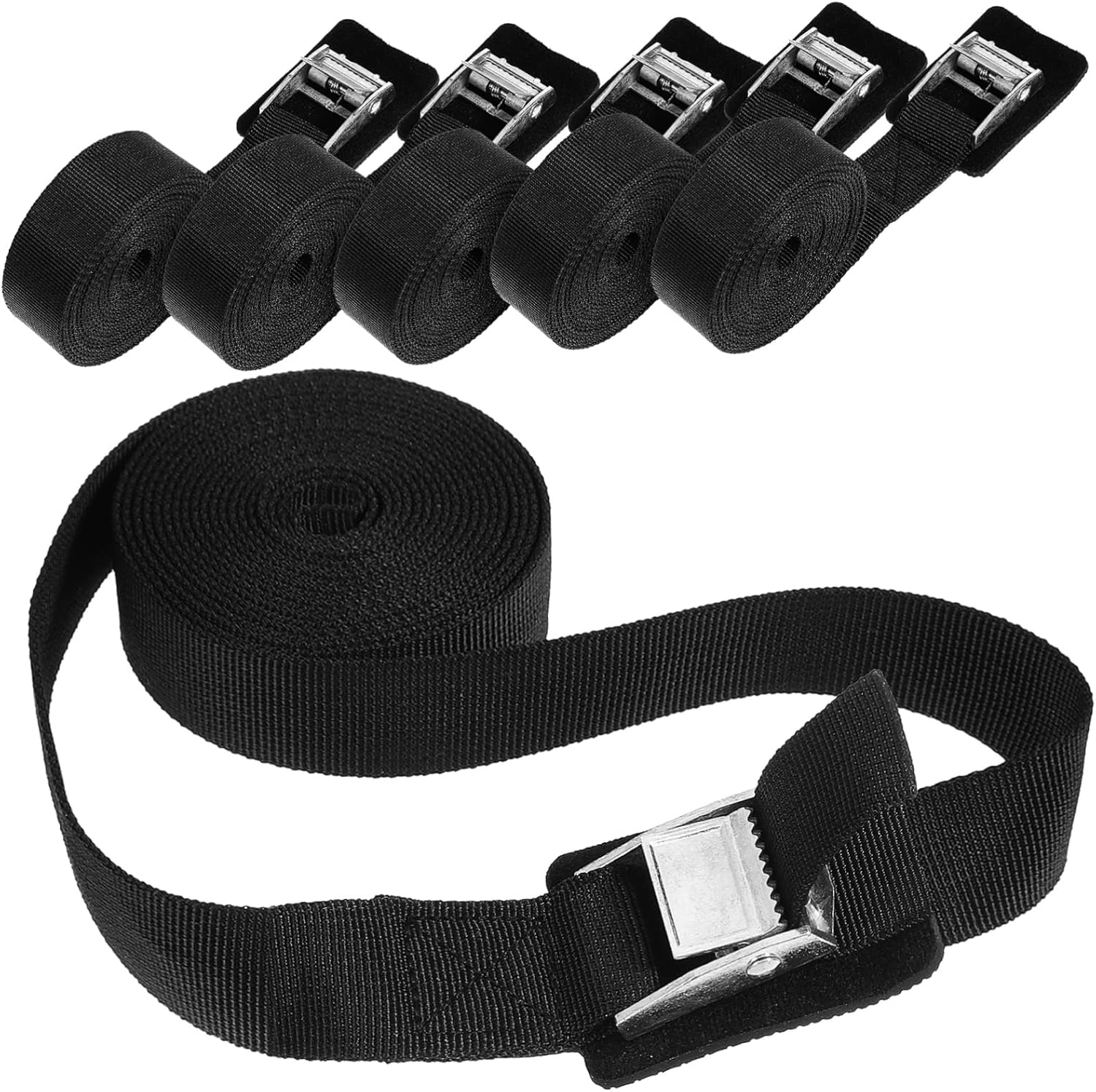 Tofficu 6 Pcs Adjustable Nylon Straps with Buckles 25Mm X 3M Cargo Tie Bands for Packing and Luggage Securement Black Sturdy Cinch Strap Set for Travel and Storage image number 1