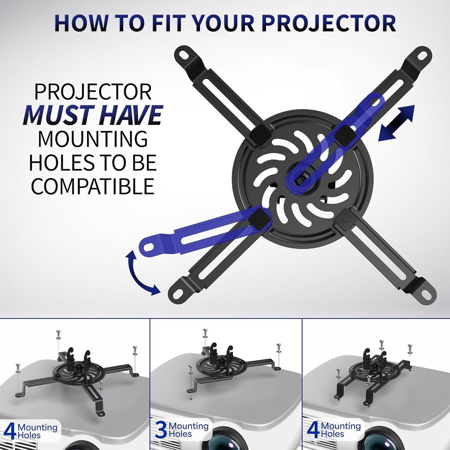 VIVO Universal Adjustable Black Ceiling Projector, Projection Mount Extending Arms (Mount-Vp01B) - White image number 7