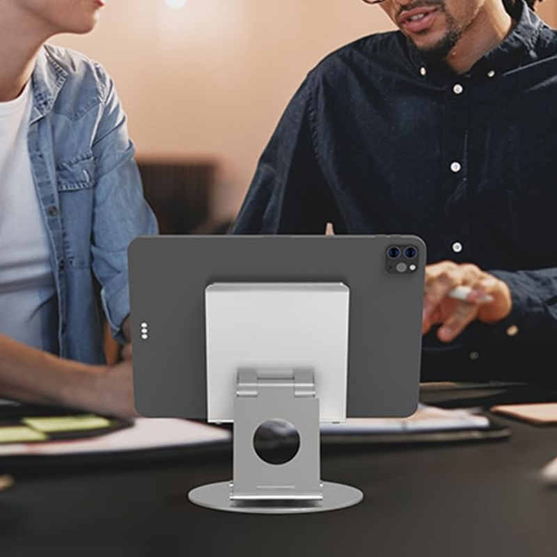 KABCON Swivel Tablet Stand, Aluminum Portable 360&deg;Rotating Holder for Desk,Business,Kitchen,Desktop,Table Stand for Ipad Pro 9.7,10.5,12.9/Air Mini,Tab,Fire,Nexus,E-Reader-Silver