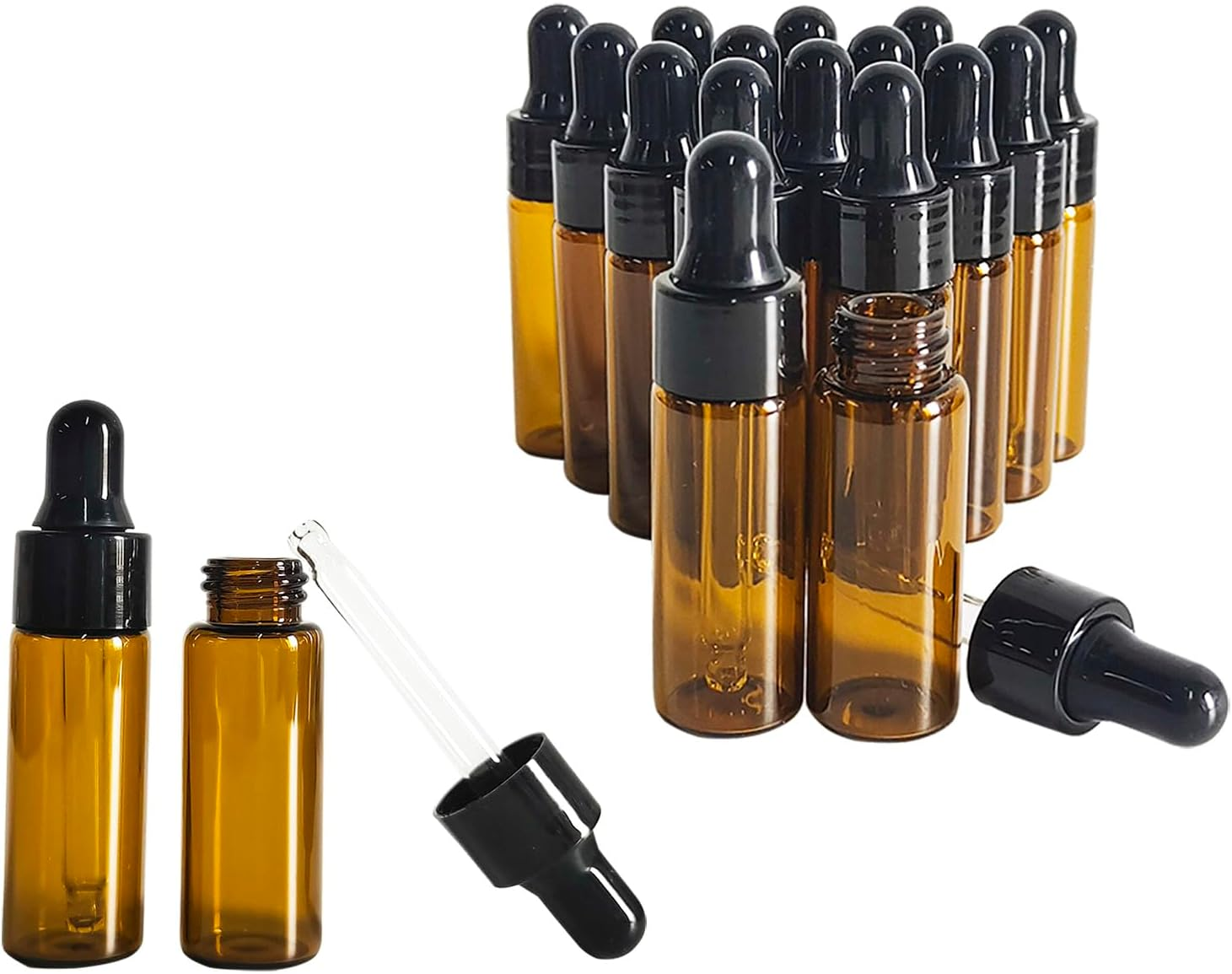 PYAWI 50Pcs 5Ml Sample Dropper Bottles,Amber Glass Dropper Bottles for Essential Oils Sample Cosmetic Perfume Traveling image number 1