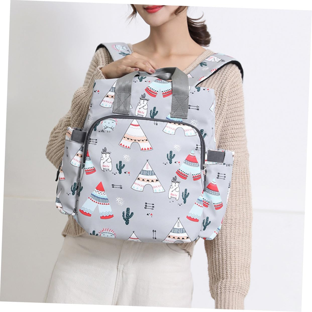 Nylon Diaper Backpack for Mom Large Capacity Travel Backpack Organiser Handbag and Stroller Compatible