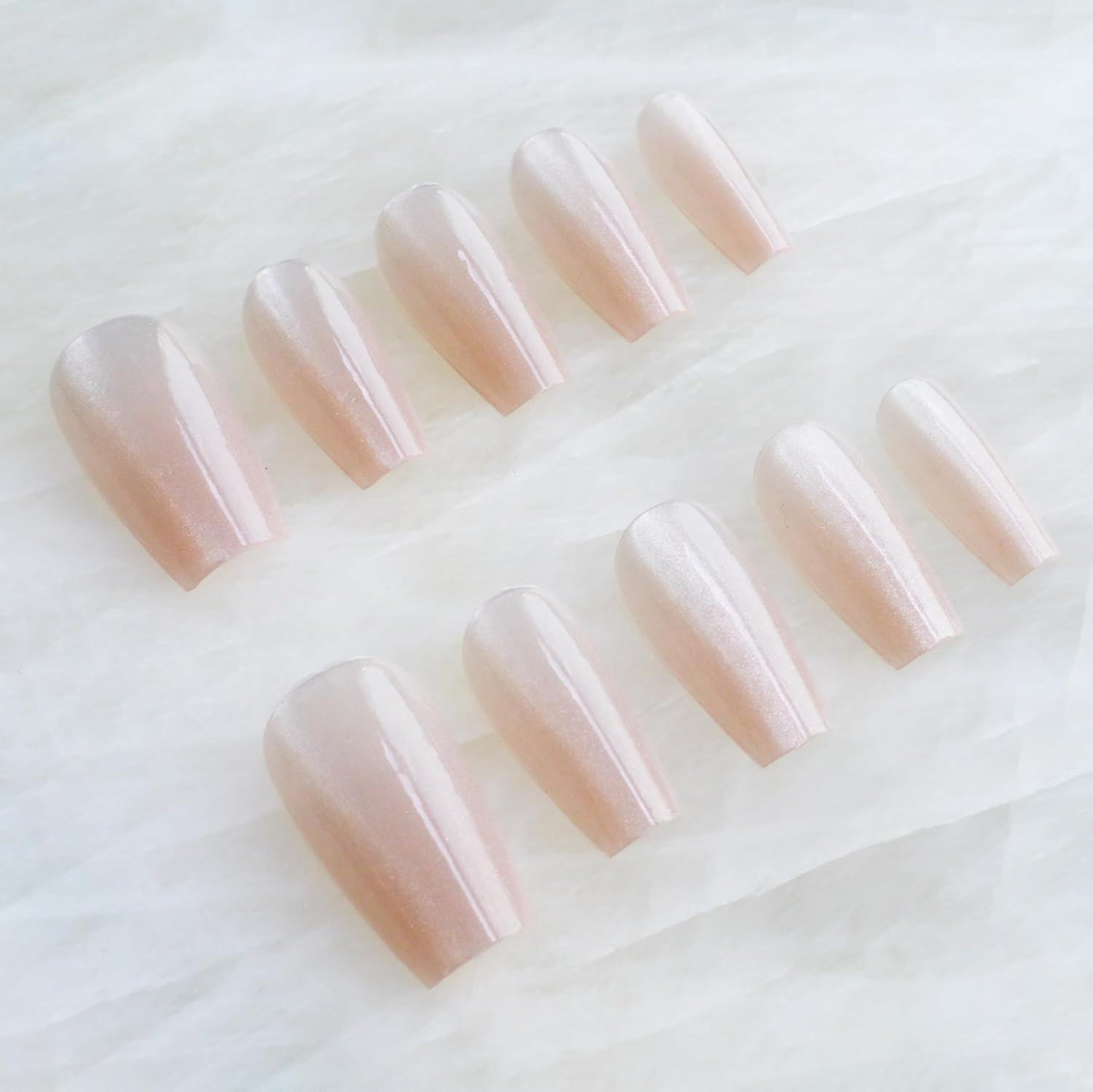 Glossy Cat Eye Ballerina Press-On Acrylic Nails, Coffin Style (Pink, XS) image number 1