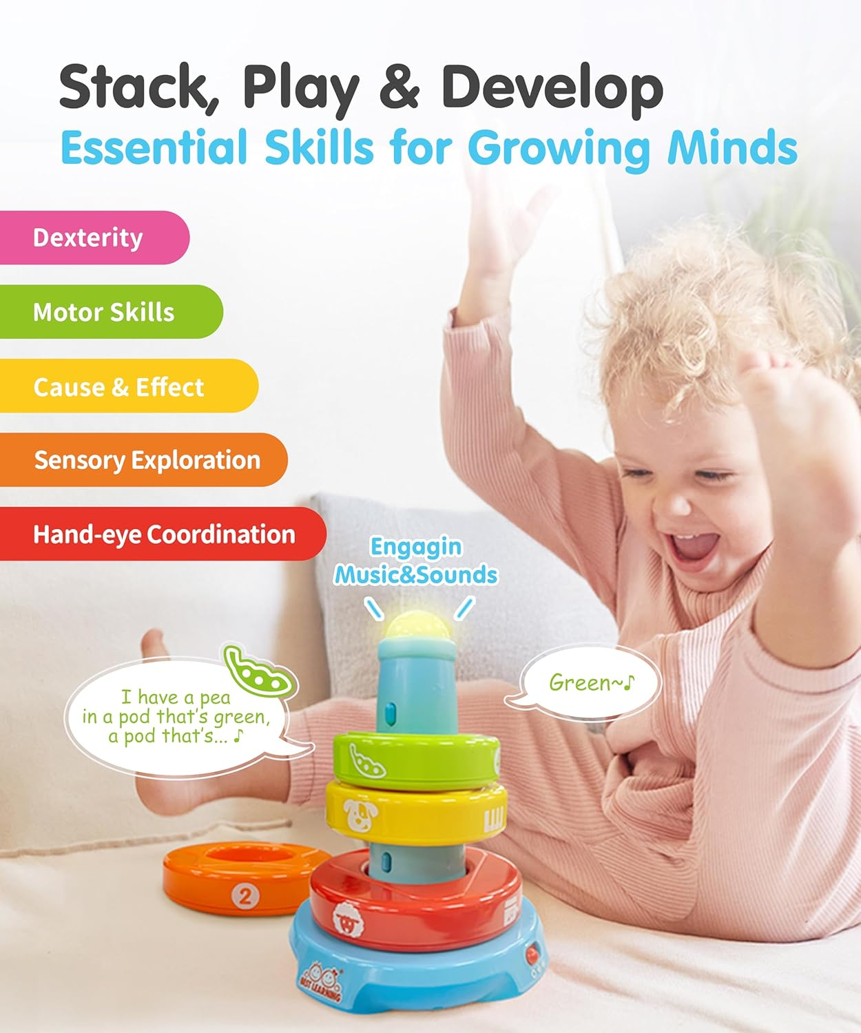 BEST LEARNING Stack & Learn - Developmental Educational Activity Stacking Toy for Babies Aged 6 to 9 Months and up | First Birthday Present for Boys and Girls image number 5