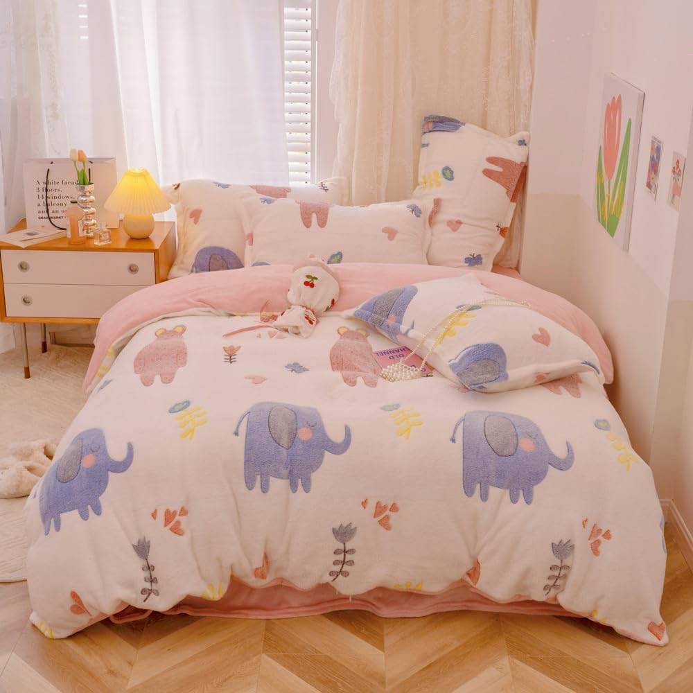 Pink Strawberry Duvet Cover Set Fluffy Duvet Cover Kawaii Cartoon Comforter Cover Soft Kids Duvet Cover Queen Bedding Set (Strawberry, Queen)