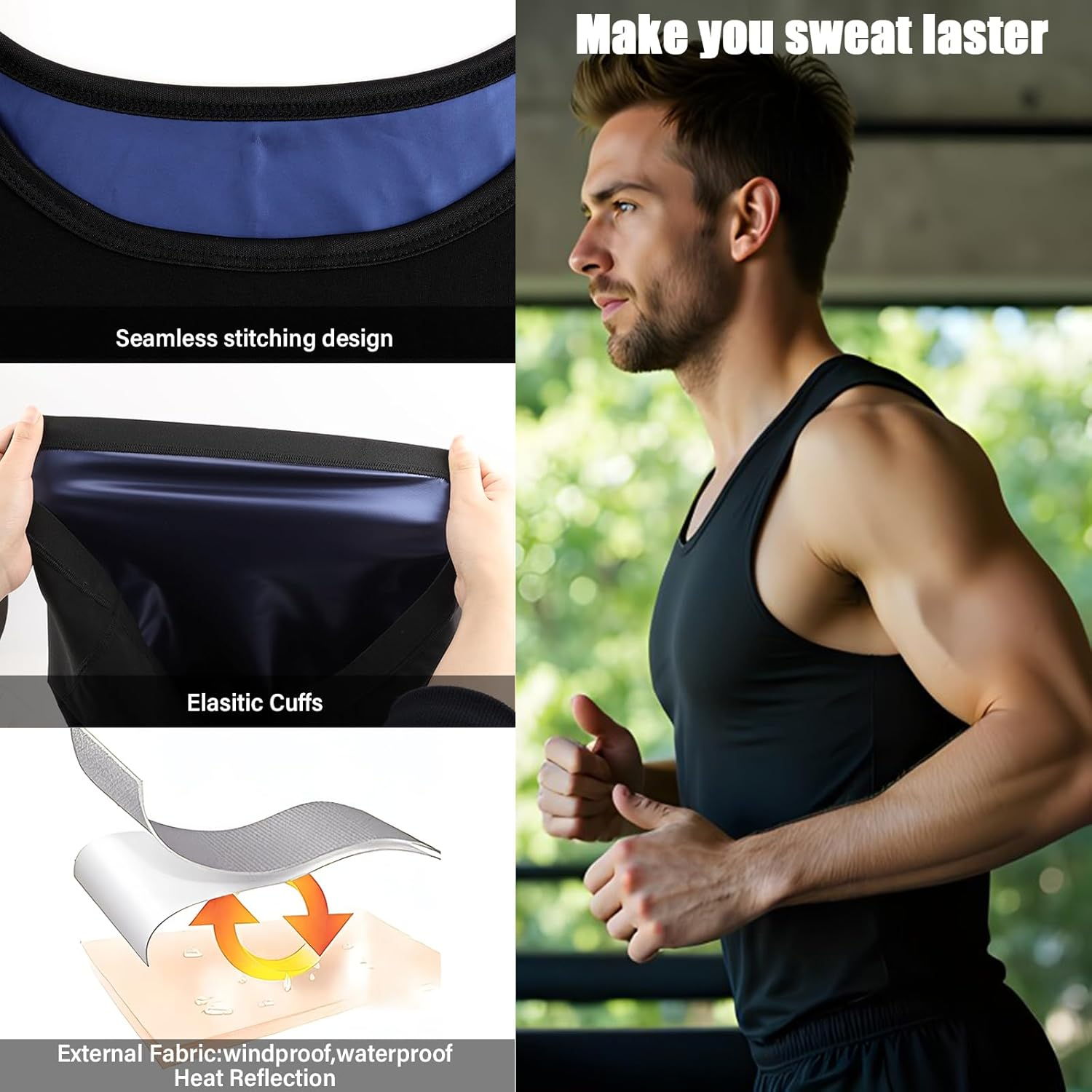 Viiotu Men'S Sauna Vest, PU Milk Silk Sweat Suit, Triples Sweating Boost Calorie Burn Sweat Suits for Weight Loss, Ideal for Fitness - Oriented Men image number 4