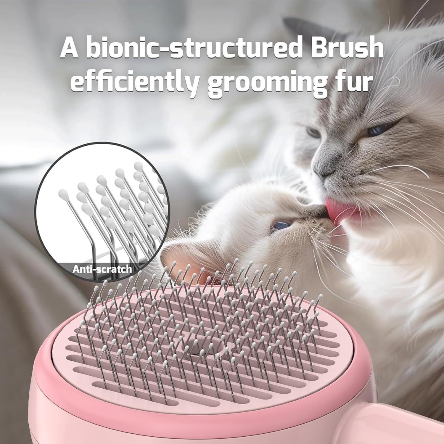 Cat Brush Short Hair, Cat Brush with One Button, Pet Brushes, Self-Cleaning Fur Brush Cat for Long Hair and Short Hair for Removing Loose Fur and Dirt, Pink