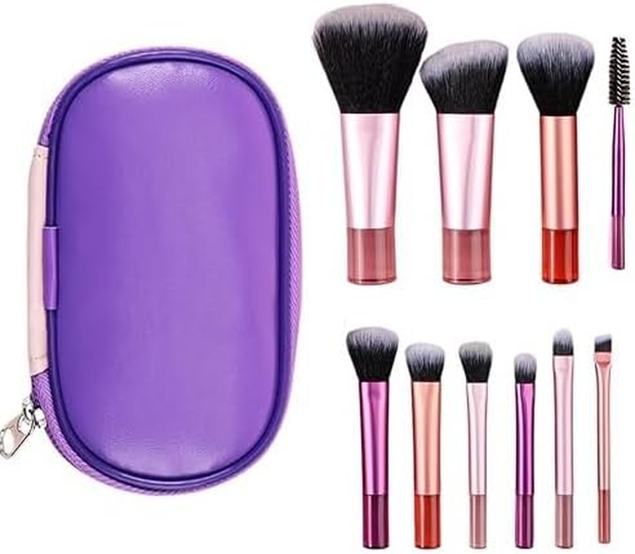 Travel Makeup Brush Set, Mini Cosmetic Brushes Kit for Foundation, Blush, Contour & Eyeshadow, Portable Makeup Tools for On-The-Go (Pink)