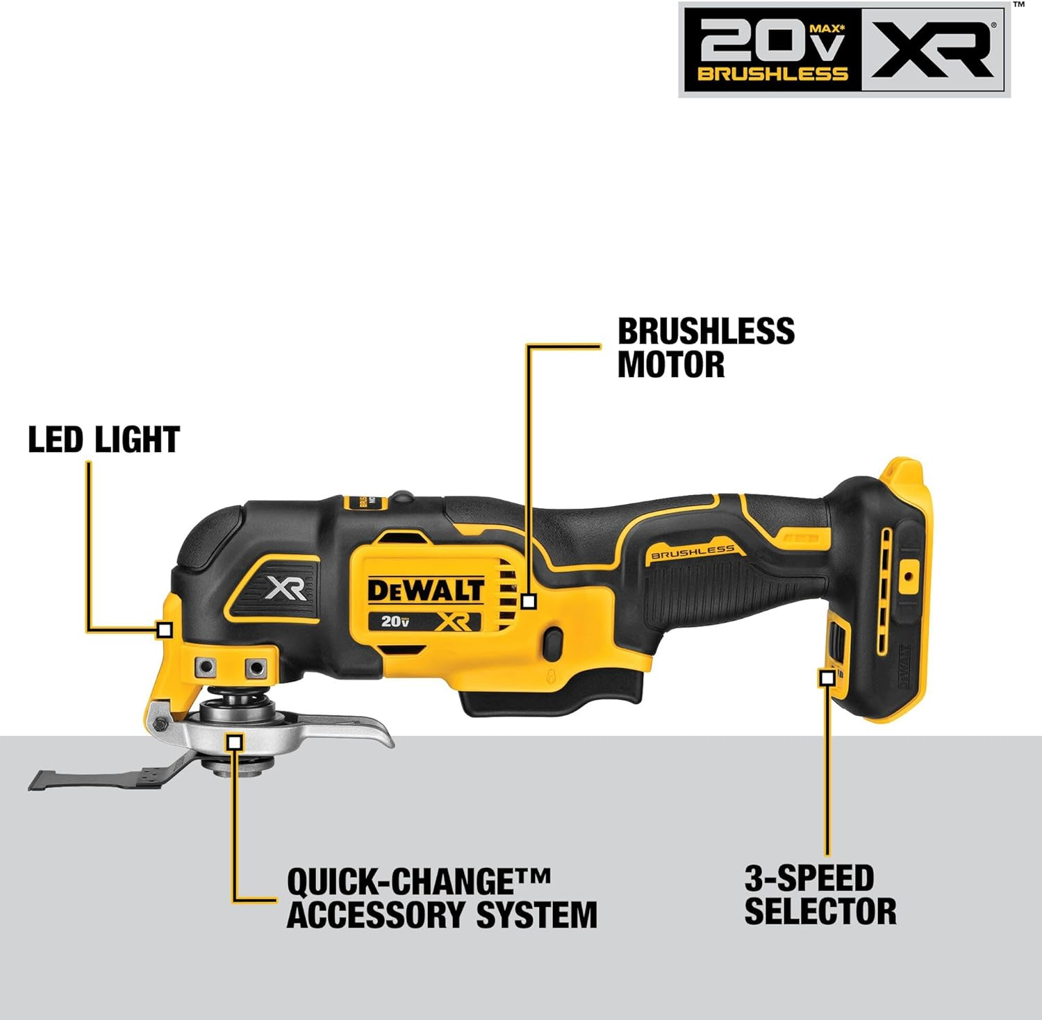 DEWALT 18V XR Li-Ion 3 Speed Oscillating Multi-Tool DCS356N-XJ - Skin Only, Battery and Charger Are Not Included image number 3