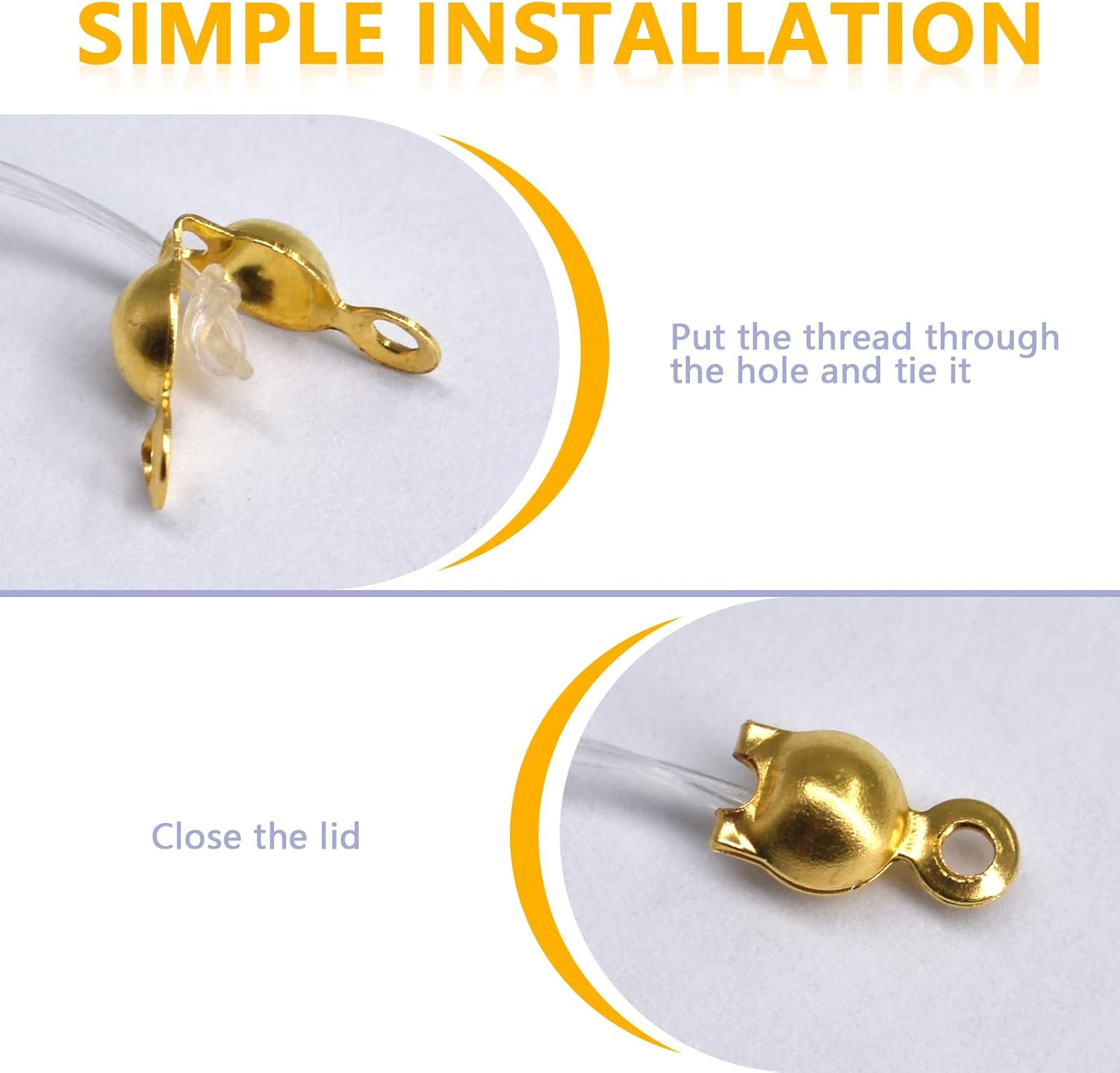 1200Pcs Clamshell Crimp Beads Tips Knot Covers Set Fold-Over Beads Caps for Jewelry, Necklace, Bracelet, Earrings, DIY Crafts Making, Connect Hook and Strings, 6 Colors image number 4