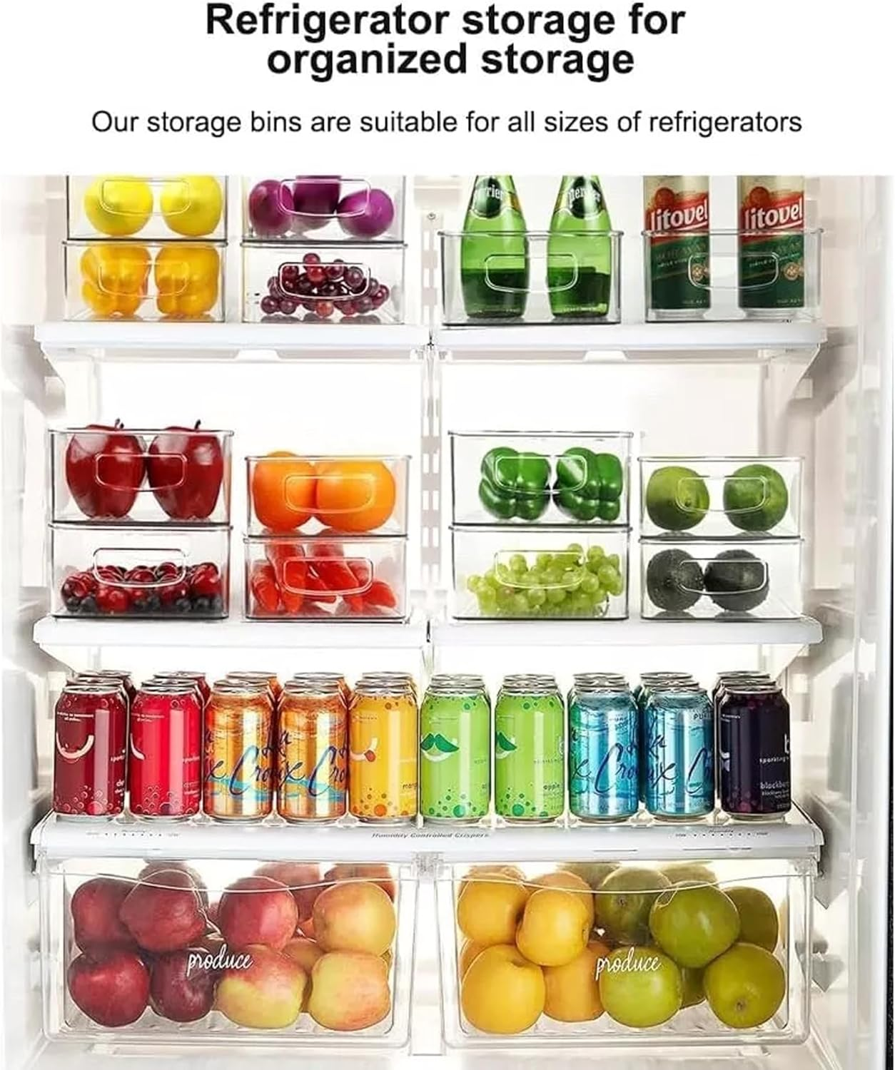6 Pack Fridge Organiser, Stackable Storage Containers, Bpa-Free, Kitchen Storage & Organization, Clear Fridge Storage, for Food, Drinks, Vegetable image number 2