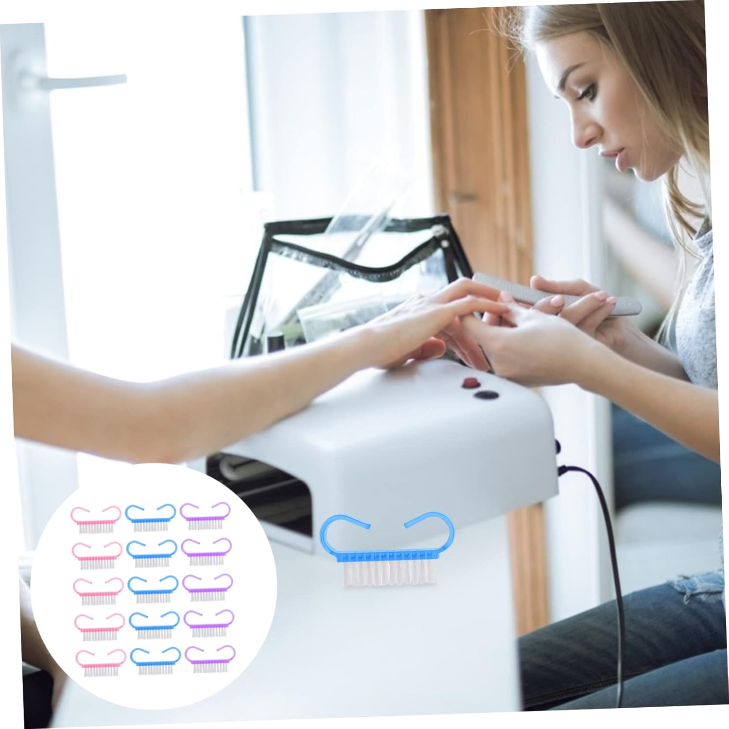 Nail Dust Brush 30Pcs 6.40X3.20X1.50Cm Portable Hand-Held Plastic Nail Manicure Dust Cleaning Tool and Personal Home Use image number 4