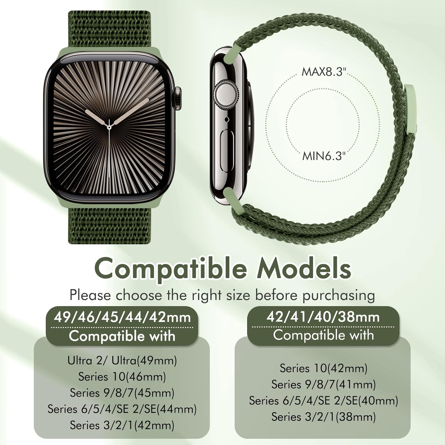 2 Pack Nylon Sport Bands Compatible with Apple Watch Bands 38Mm 40Mm 41Mm 42Mm 44Mm 45Mm 46Mm 49Mm for Women Men, Adjustable Replacement Band for Iwatch Series 10/9/8/7/6/5/4/3/2/1/SE 3/Ultra 3 image number 4